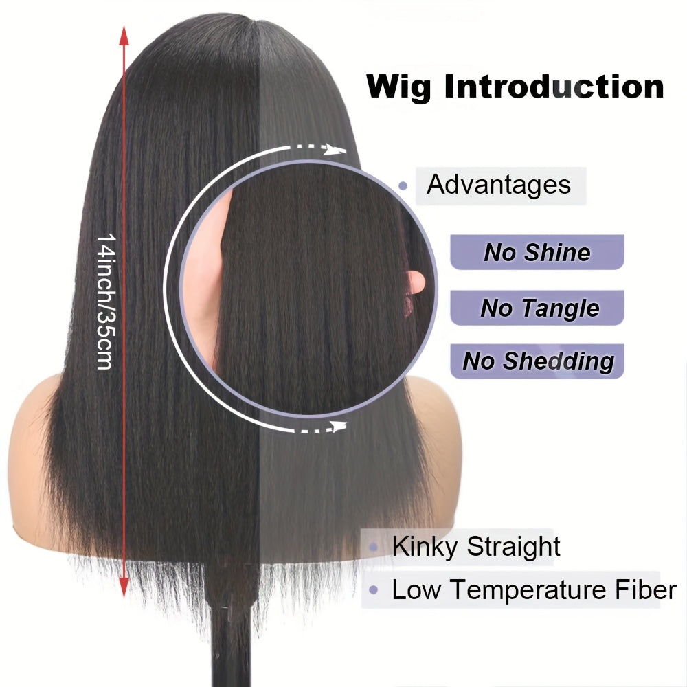 Black Straight Hair Wig Side Part Synhtetic Yaki Straight Hair Wig For Women