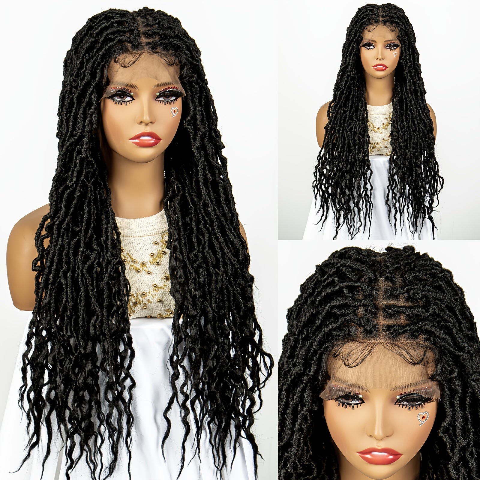 Elegant Full Lace Synthetic Wig for Women - 180% Density, Black Dreadlocks with Loose Wavy Ends, High-Temperature Resistant Fiber, Versatile Sporty Style, Synthetic Lace Front Wig