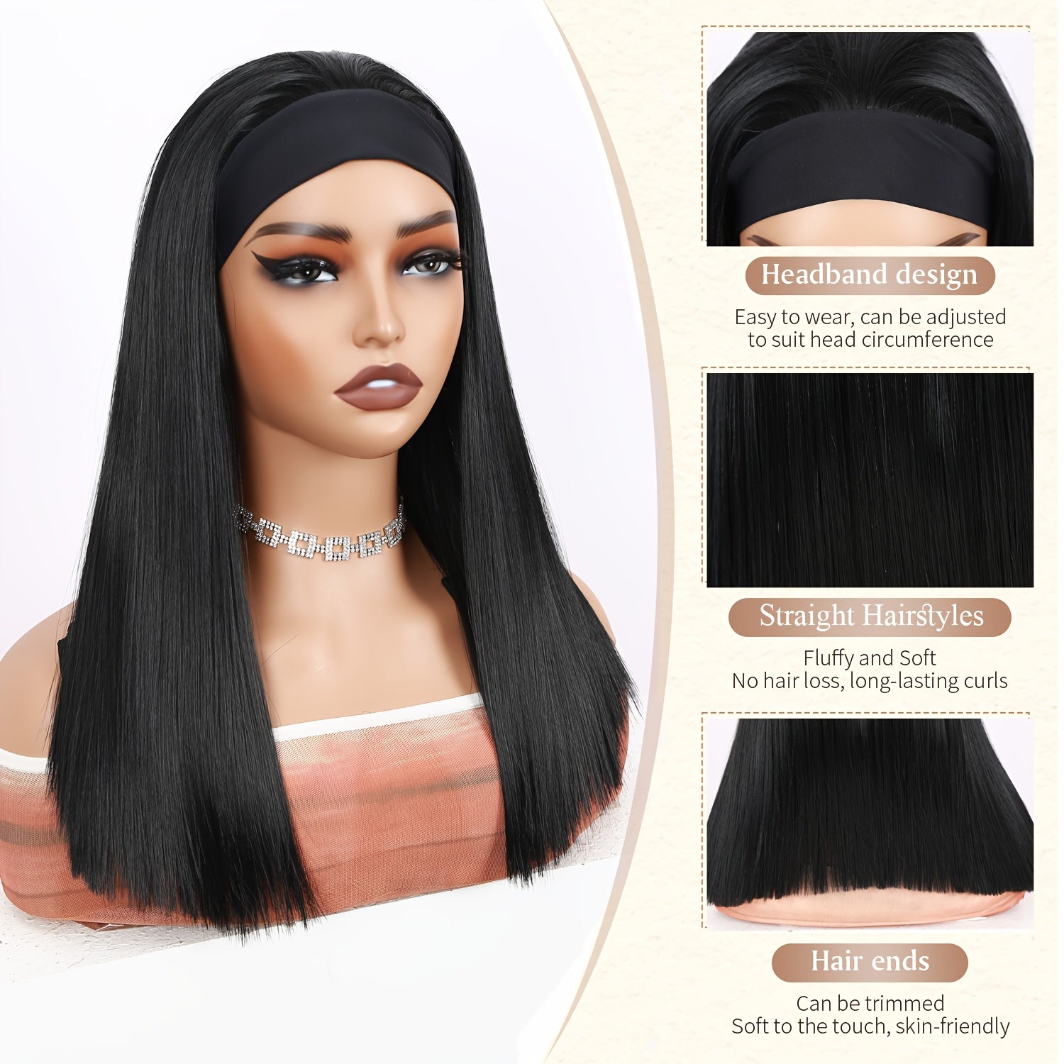 Black Straight Headband Wig