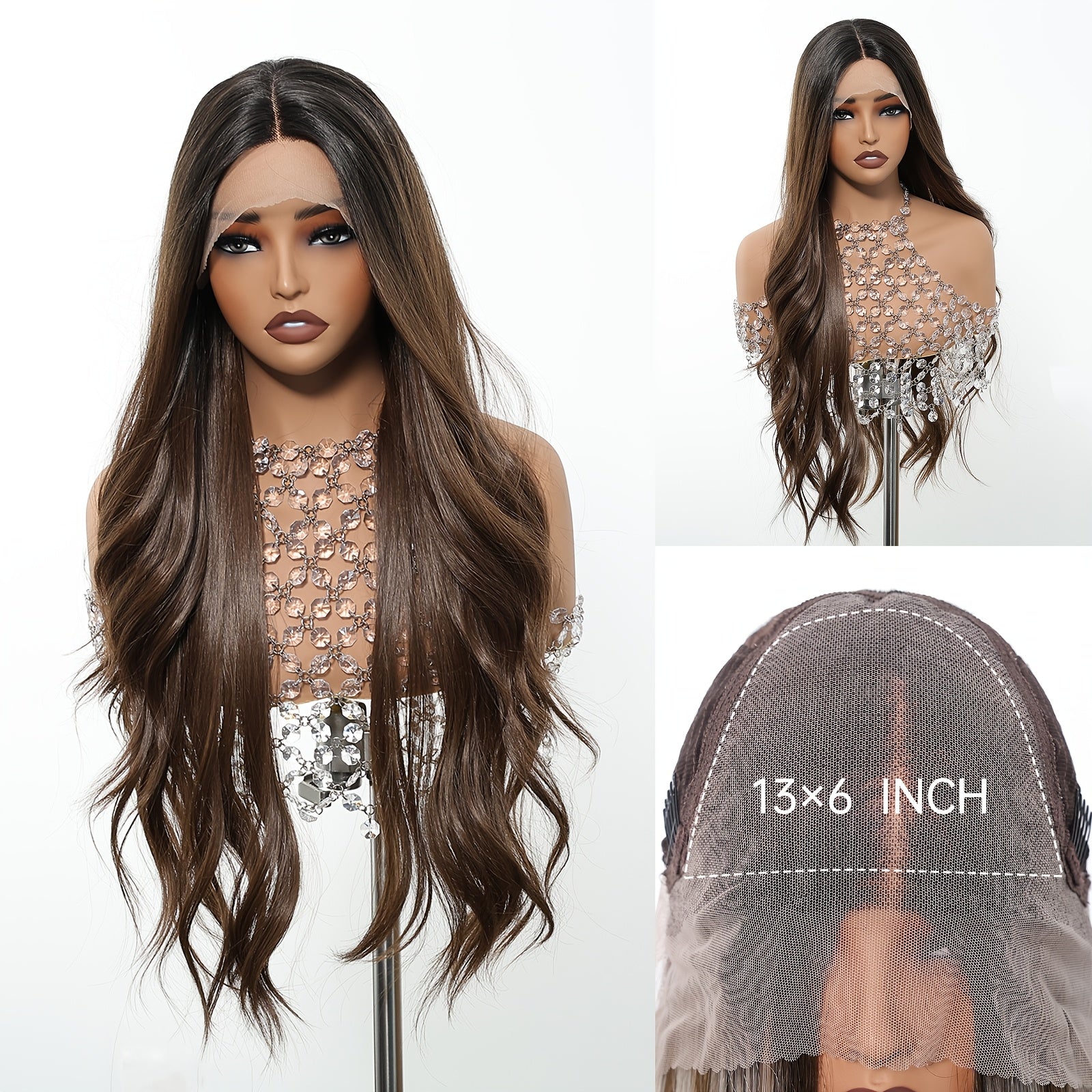 Elegant Body Wave 28-Inch 13x6 HD Transparent Lace Front, Pre-Plucked Glueless Brunette Brown Wig