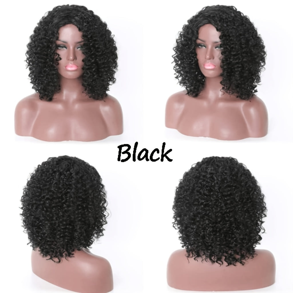 Elegant 16" Short Black Kinky Curly Afro Wig for Women - Soft, Voluminous Synthetic Hair with Natural-Looking Curls, Ideal for Daily Wear & Special Events, Daily Wear Wig|Stylish Afro Wig|Synthetic Hair Wig