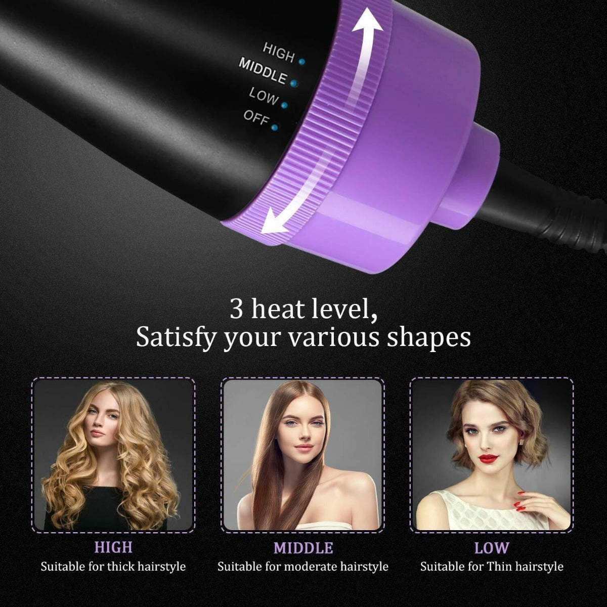 3-in-1 Hair Dryer Brush Styler - Fast One-Step Round Salon Hair Dryer, Hair Straightener, Hair Curler, Volumizer with Multiple Heat Settings, Wand Curler, Comb, Holiday Halloween Christmas Gift Valentine's Day Gift