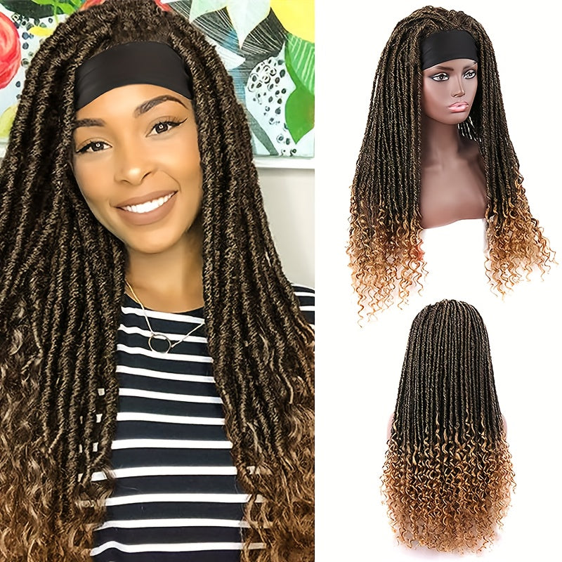 180% Density Afro Curly/Kinky Synthetic Dreadlock Wig with Ombre Headband, High Temperature Fiber, Rose Net Cap, Heat Resistant Crochet Braided Wig for Women