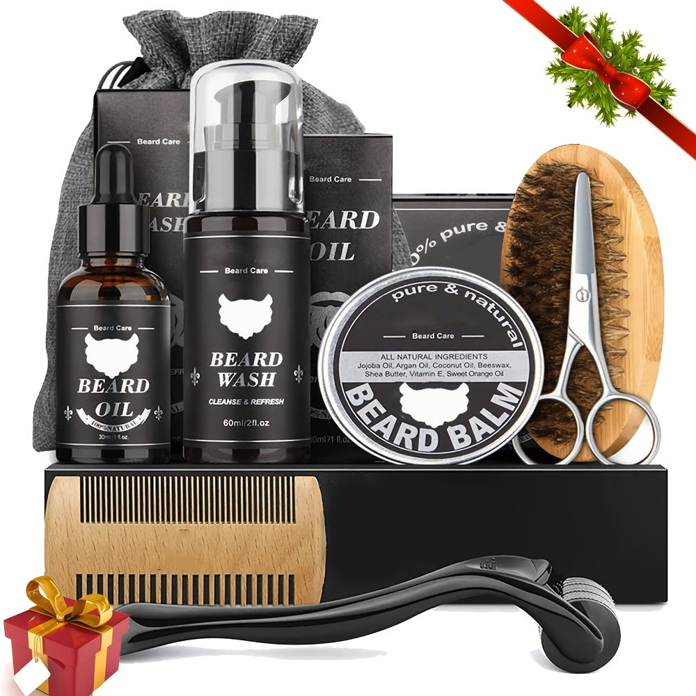 5/ 8/ 9pcs set of beard care set, beard set, balm double-sided comb, roller beard, gift box for boyfriend, dad's preferred gift