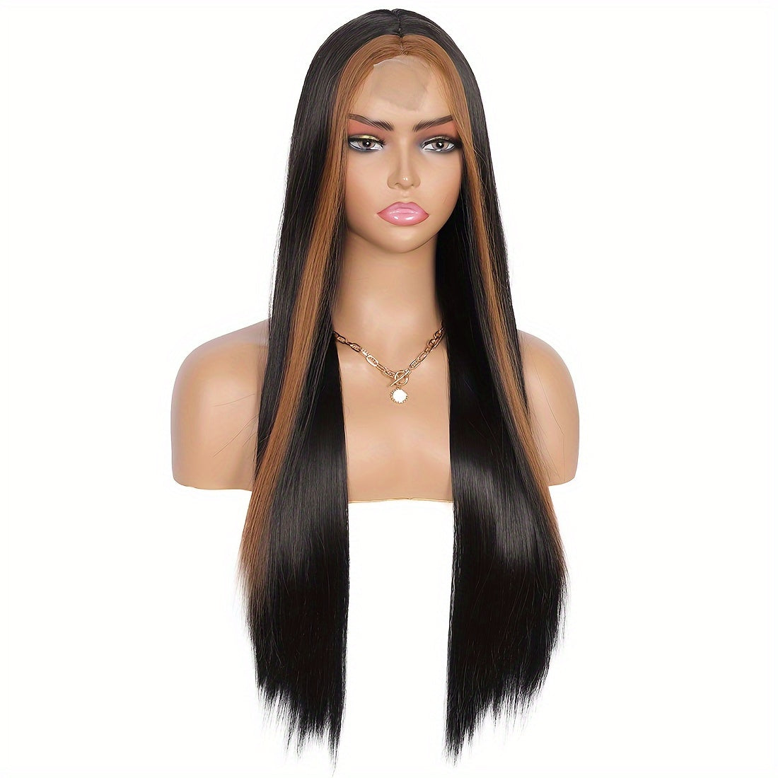 Elegant 28" Long Straight Synthetic Wig for Women - White to Pink Ombre, Middle Part, High-Density 150% with Rose Net Cap, Versatile Styling Options, Ideal for Christmas and Everyday Elegance, Wig Accessories