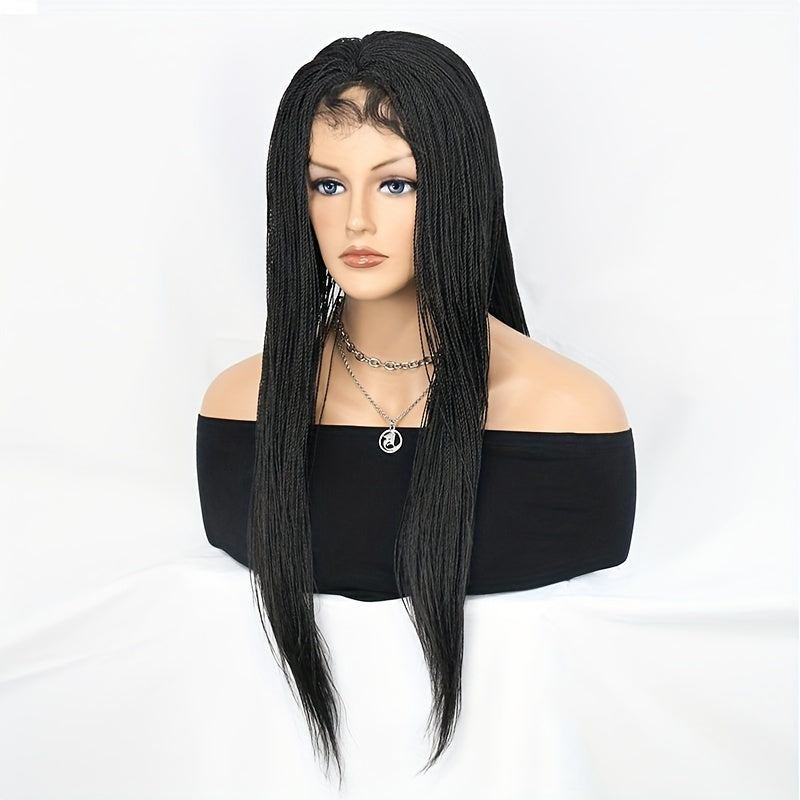 22-inch Women's 4X4 Lace Front Twist Braided Wig, Ri Fiber Synthetic Hair, Basic Style, Versatile Lace Area, All-Purpose Wig