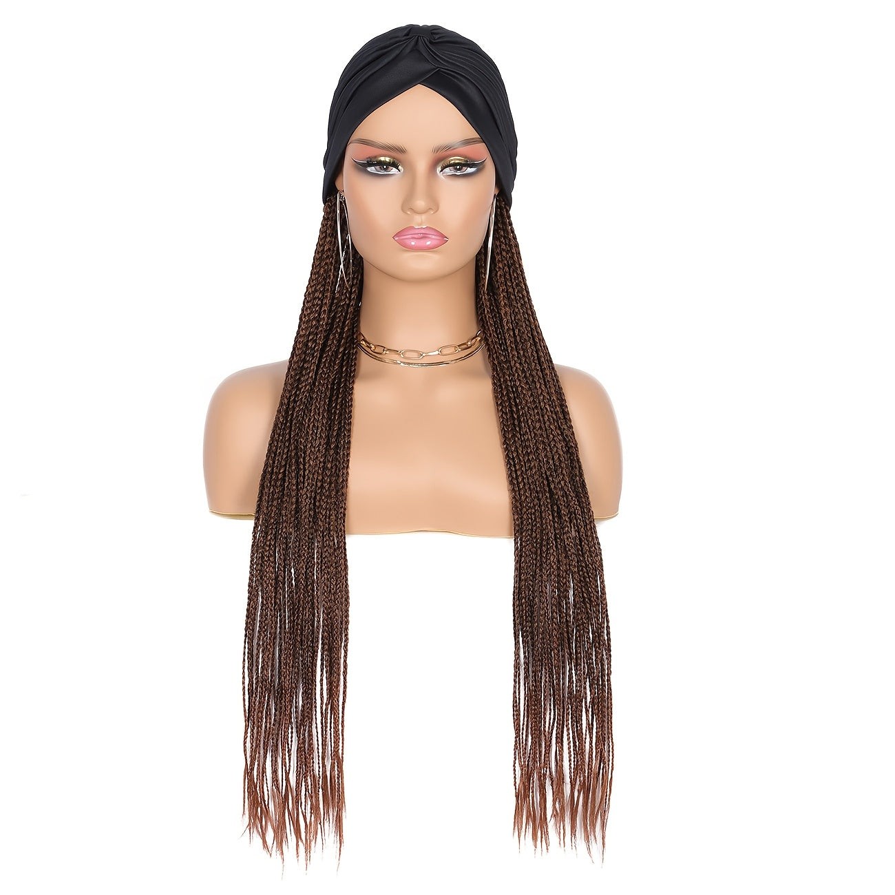 24 Inch Yaki Straight Braided Headband Wig for Women, Japanese Low-Temperature Fiber, Black & Light Brown, Daily Cosplay Wear, Basic Style