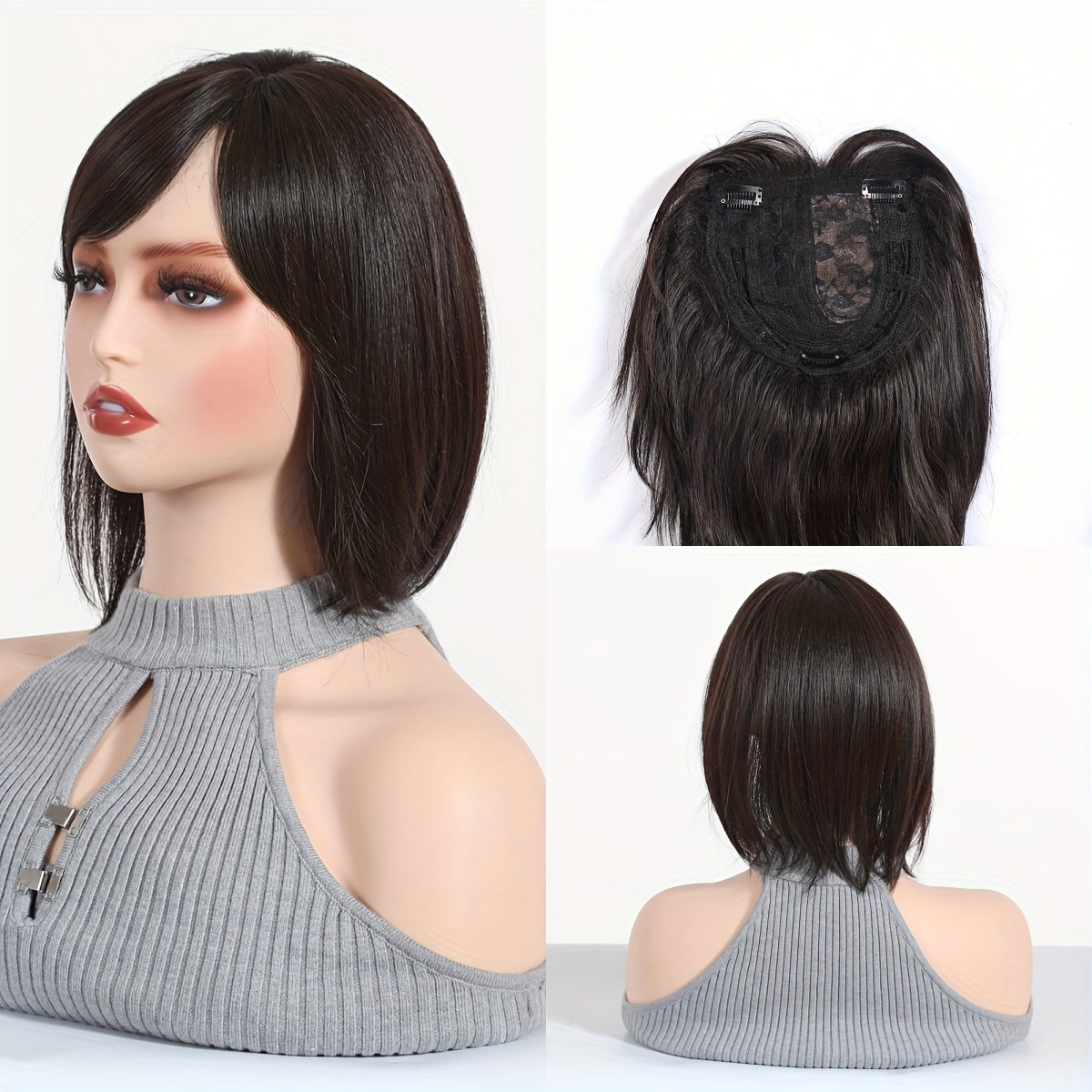 Elegant Women's Short Straight Hair Topper - Natural Look, Breathable Net Cap