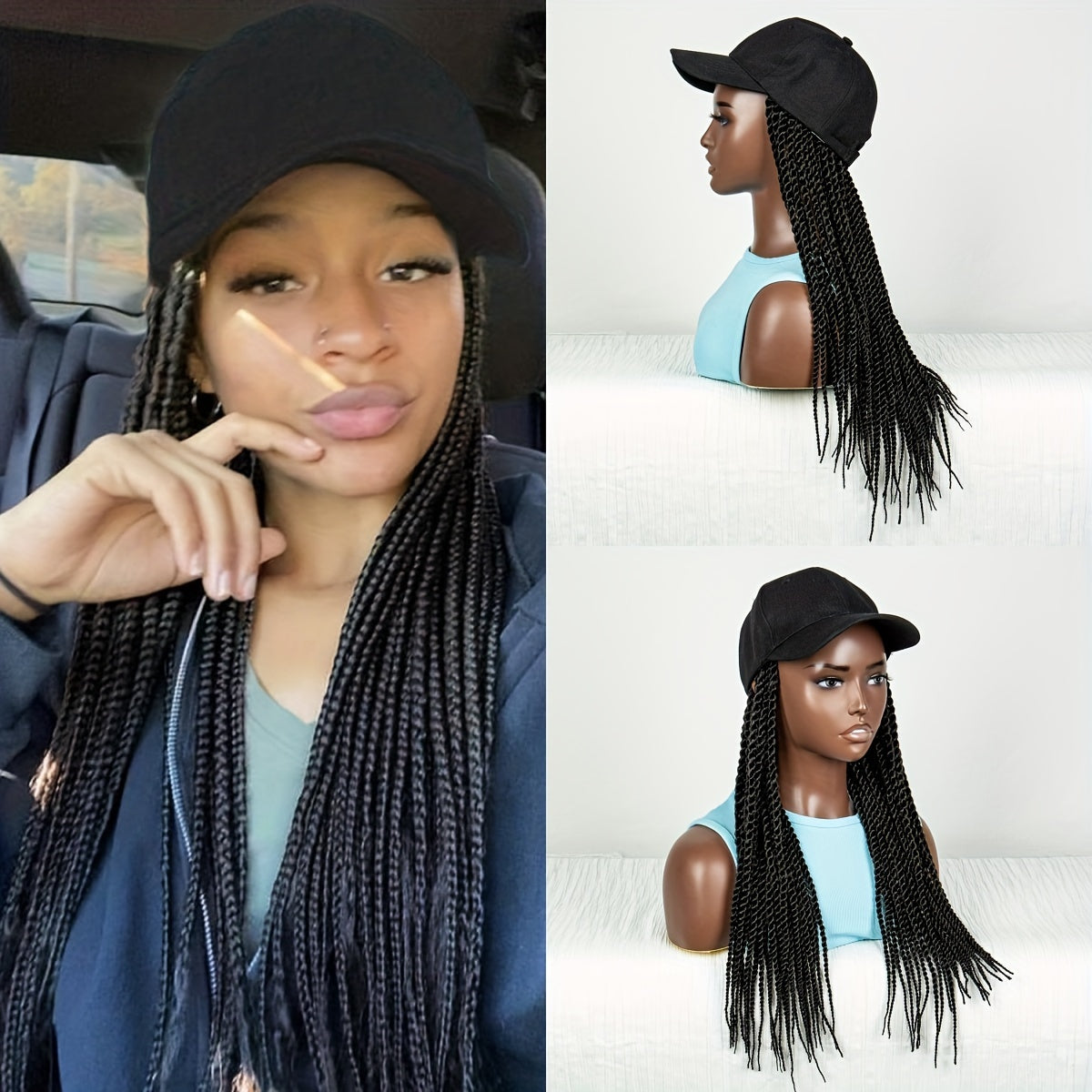 Hat Wig Long Braids Wig For Women Synthetic Wig Beginners Friendly Heat Resistant For Daily Use