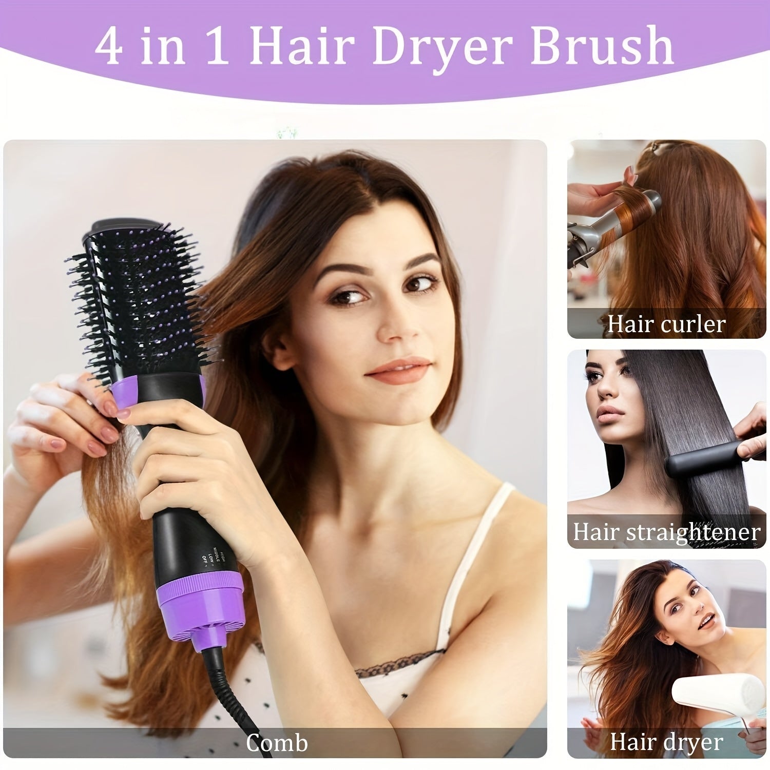 3-in-1 Hair Dryer Brush Styler - Fast One-Step Round Salon Hair Dryer, Hair Straightener, Hair Curler, Volumizer with Multiple Heat Settings, Wand Curler, Comb, Holiday Halloween Christmas Gift Valentine's Day Gift