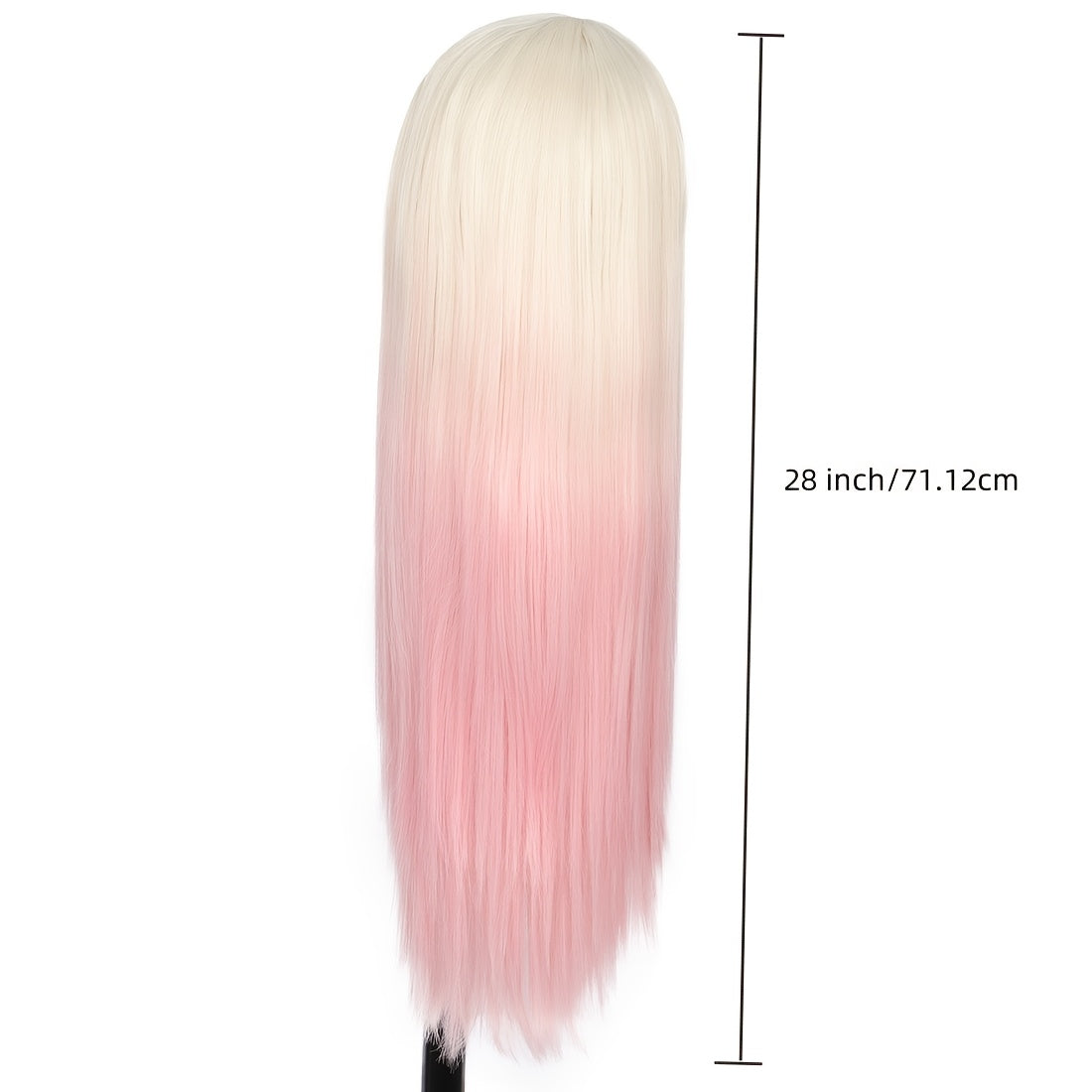 Elegant 28" Long Straight Synthetic Wig for Women - White to Pink Ombre, Middle Part, High-Density 150% with Rose Net Cap, Versatile Styling Options, Ideal for Christmas and Everyday Elegance, Wig Accessories