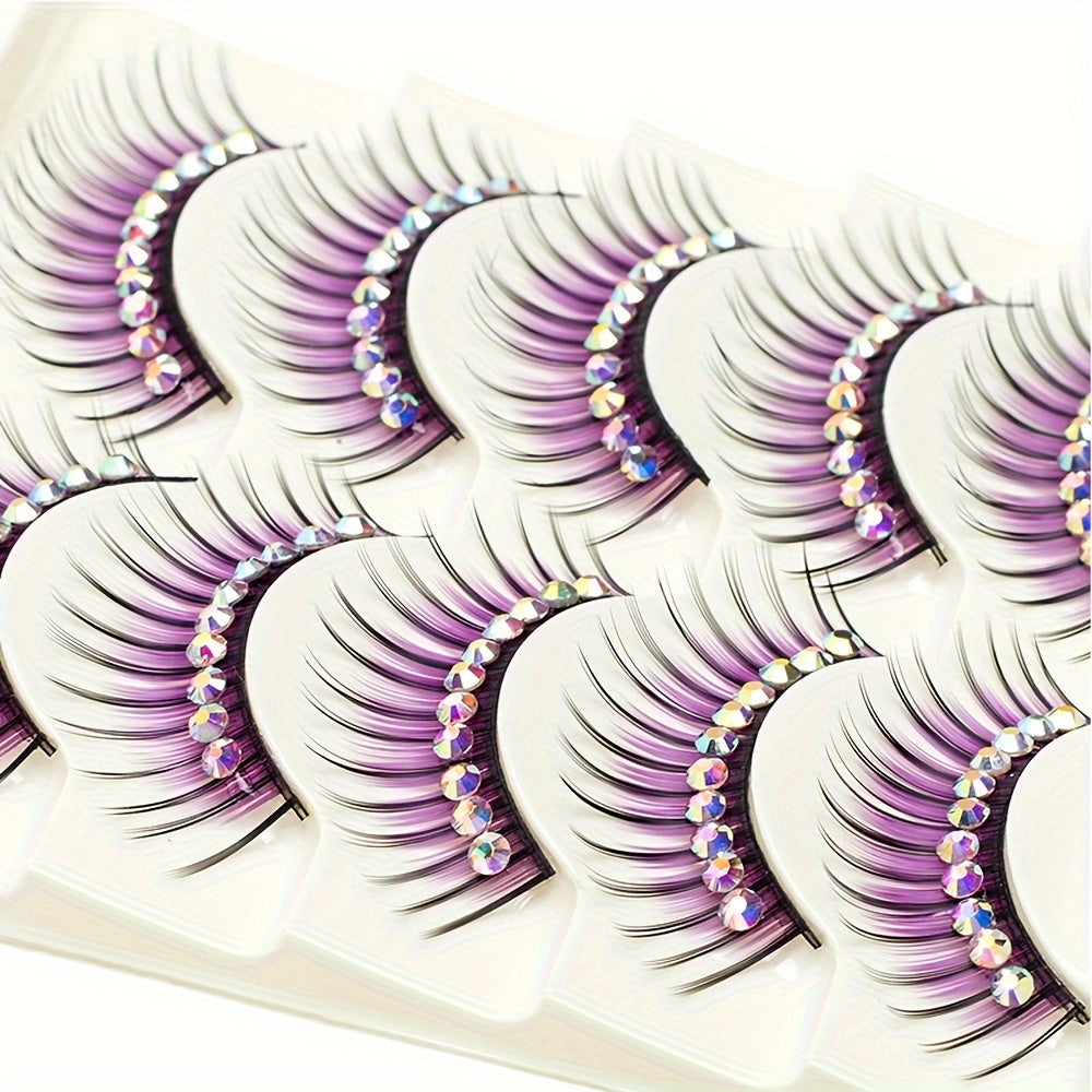 False Eyelashes With Black Blue Purple Glitter Fake Diamond