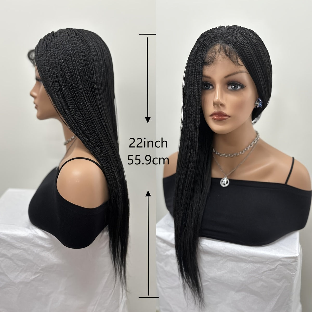 22-inch Women's 4X4 Lace Front Twist Braided Wig, Ri Fiber Synthetic Hair, Basic Style, Versatile Lace Area, All-Purpose Wig