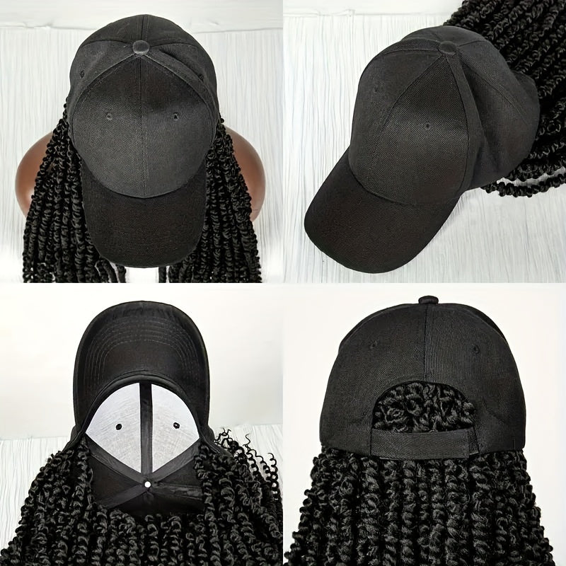 Afro Curly/Kinky Style 14" Baseball Cap Wig - Synthetic Fiber, Long Braids for Women