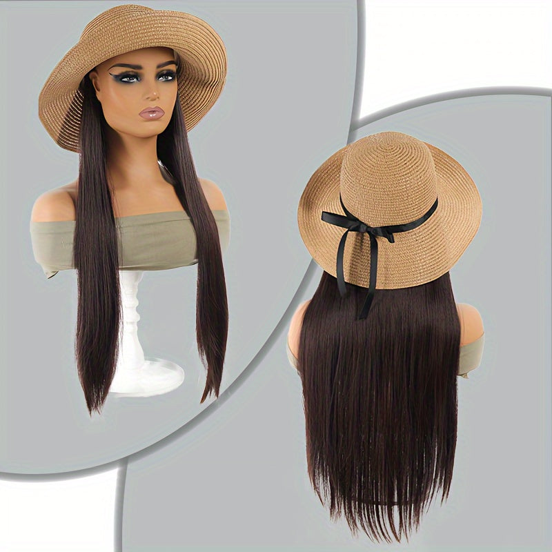 Elegant 20" Women's Long Straight Hair Wig with Fisherman Hat - Breathable, Sun-Protective & Stylish for All Occasions