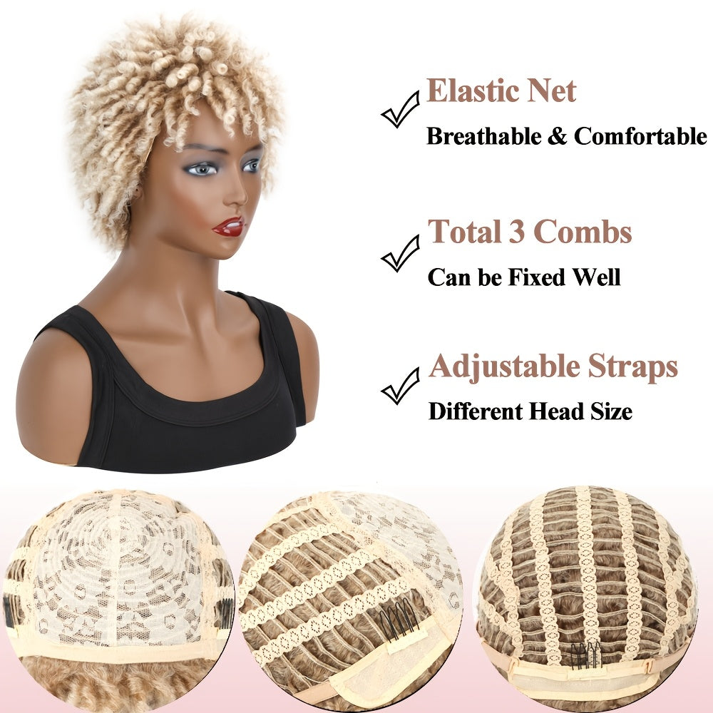 Chic Ombre Blonde Short Dreadlock Wig for Women - Afro Curly/Kinky Style, Heat-Resistant Synthetic Hair, Perfect for Daily Wear & Cosplay, Basic Style