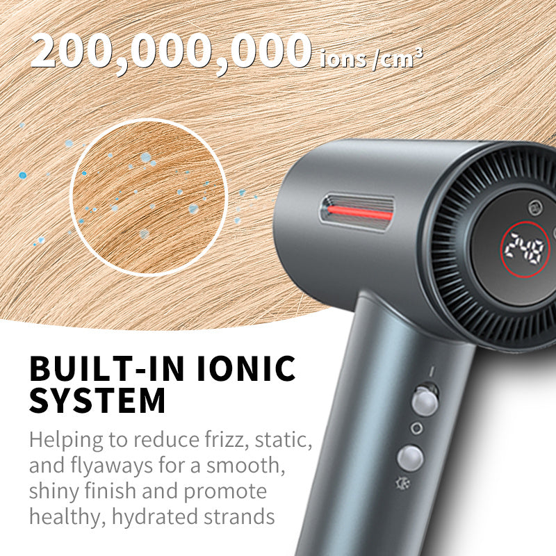 1500W Ionic Hair Dryer with Diffuser - Energy-Saving, Foldable Handle for Easy Travel, Constant Temperature for Healthy Hair Care, Gray & White, US Plug