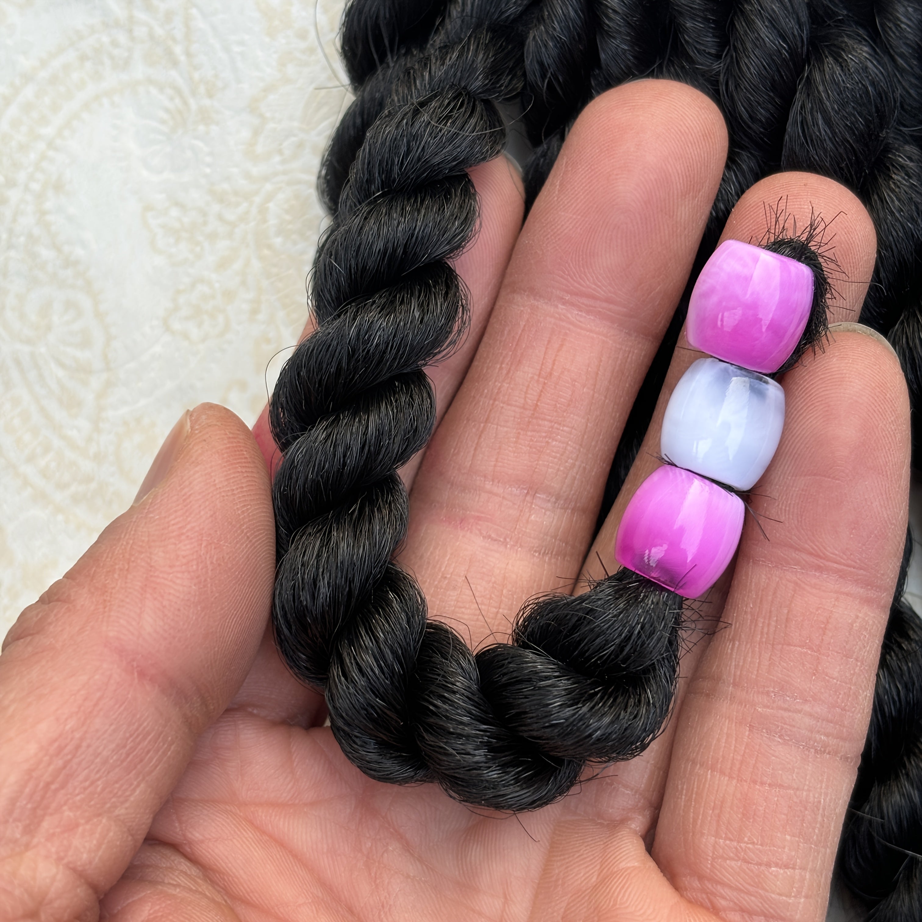 2pcs Set, 6-Inch Fluffy Short Ponytail Hair Extensions with Colorful Beads - Loose Curly Style, Heat-Resistant Synthetic Fiber