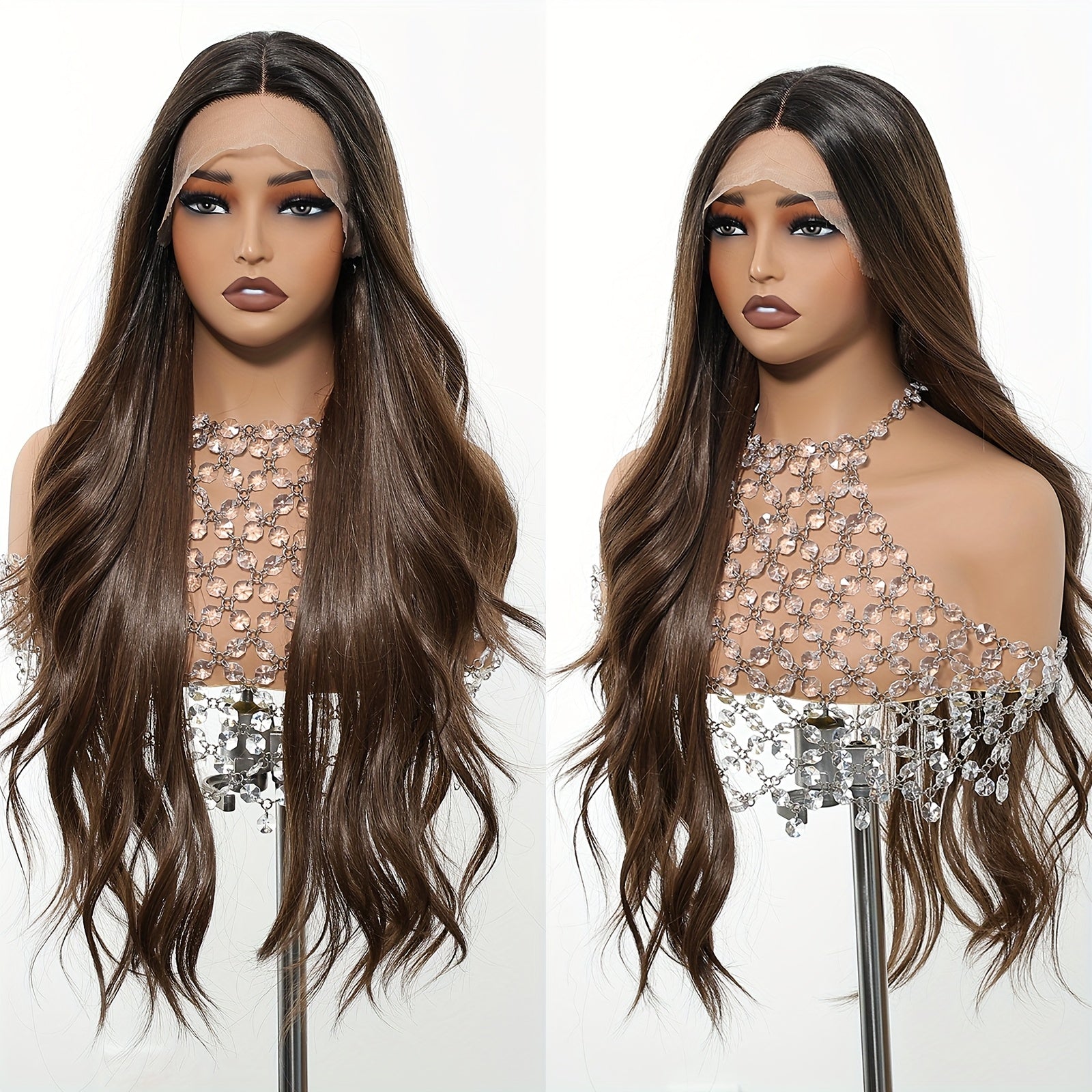 Elegant Body Wave 28-Inch 13x6 HD Transparent Lace Front, Pre-Plucked Glueless Brunette Brown Wig