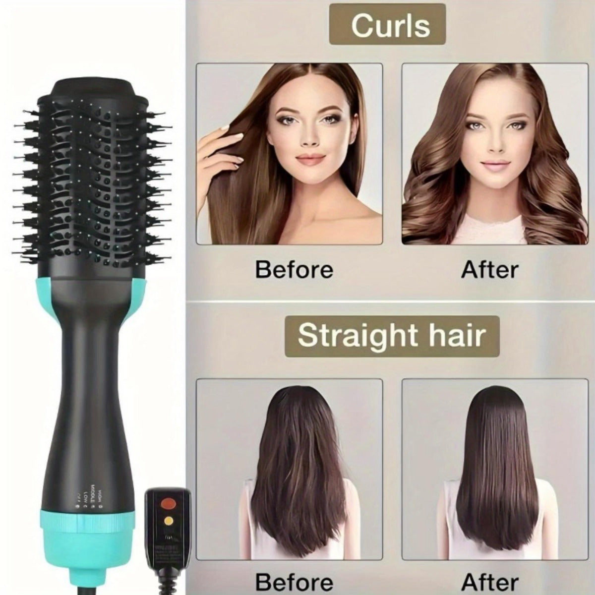 3-in-1 Hair Dryer Brush Styler - Fast One-Step Round Salon Hair Dryer, Hair Straightener, Hair Curler, Volumizer with Multiple Heat Settings, Wand Curler, Comb, Holiday Halloween Christmas Gift Valentine's Day Gift