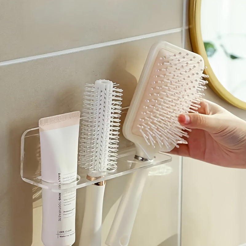 1pc Acrylic Comb Holder Wall Mount - Transparent Plastic Hair Brush Storage Organizer No-Drill - Vanity Bathroom Accessory, Holds Multiple Brushes and Combs, Electricity-Free Convenience