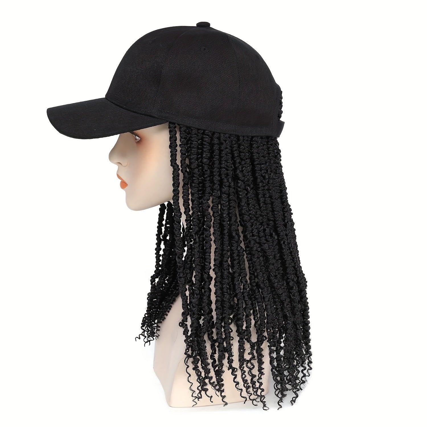 Afro Curly/Kinky Style 14" Baseball Cap Wig - Synthetic Fiber, Long Braids for Women