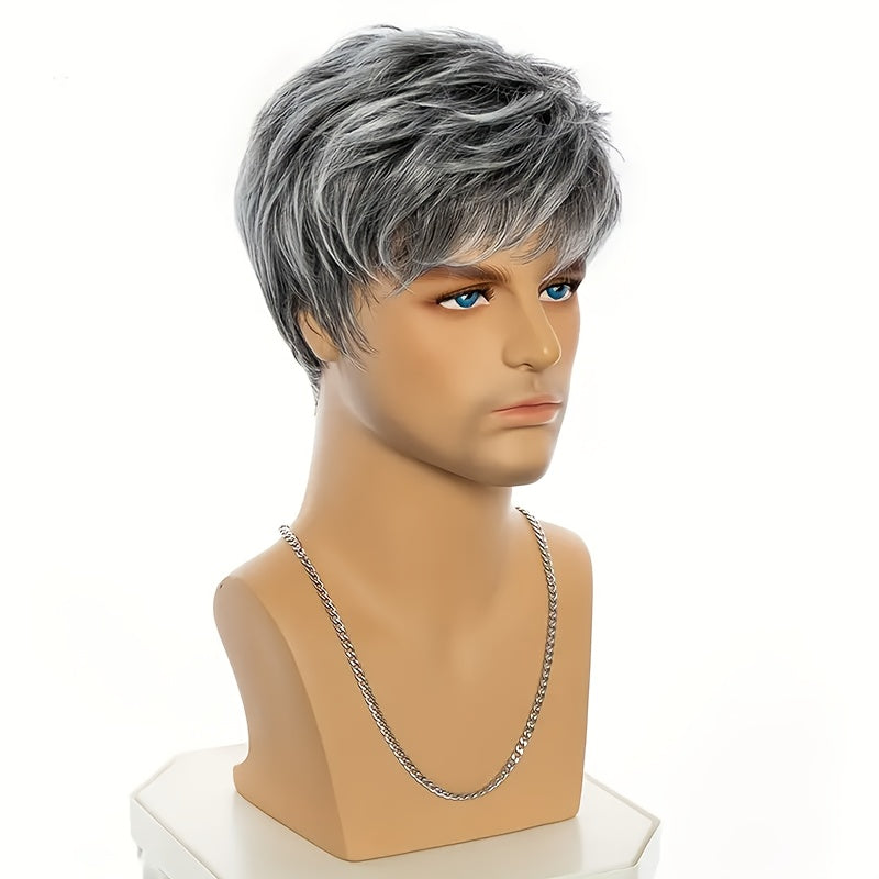 Men Wig in a Gradient Silvery-Gray