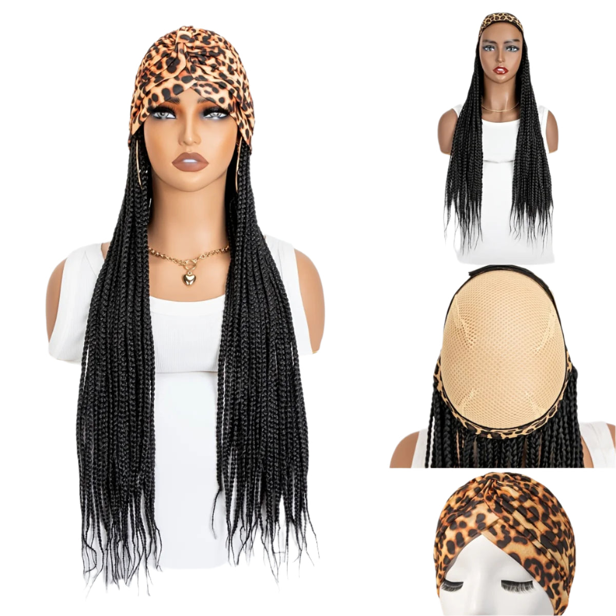 24-Inch Braided Headband Turban Hat Featuring a Leopard Print