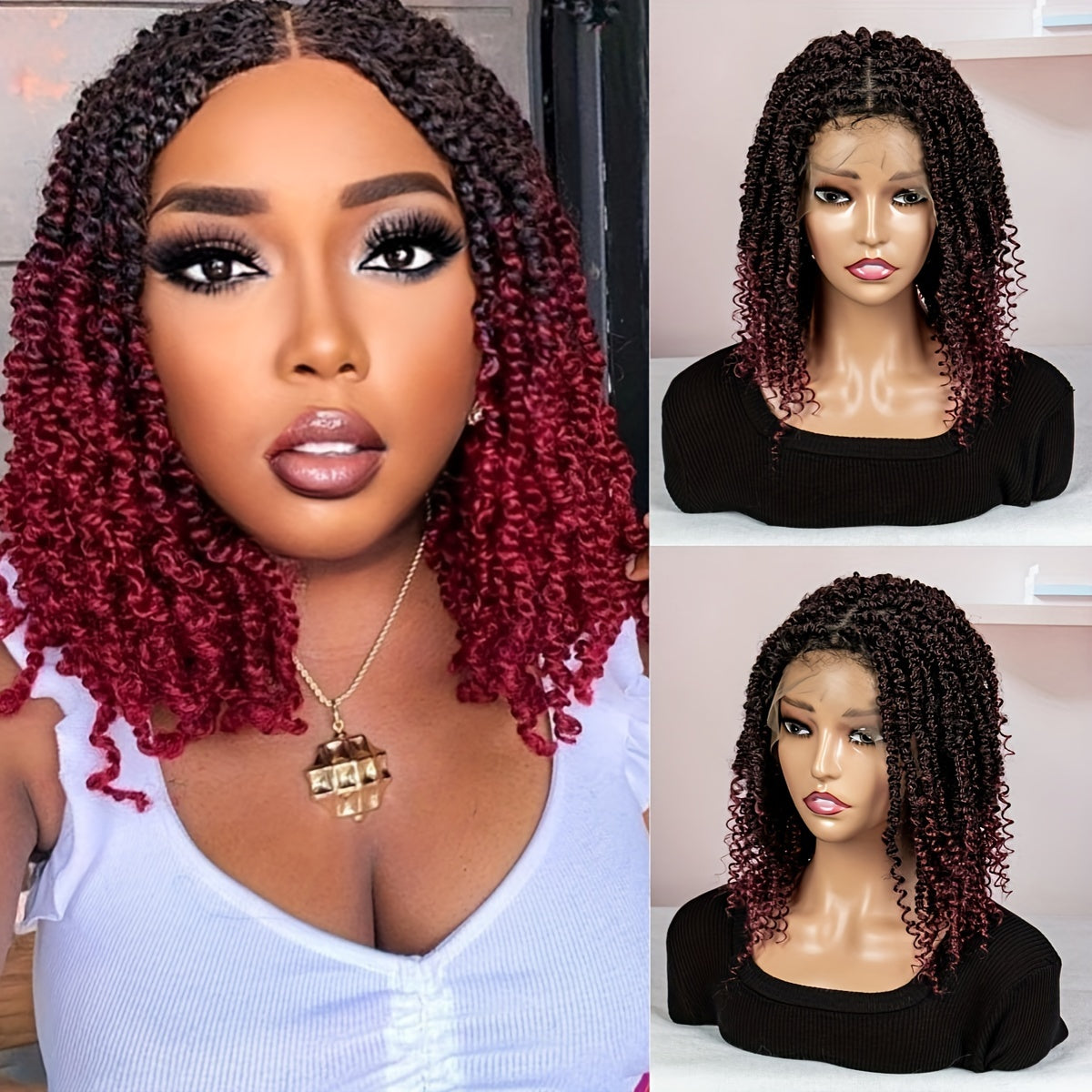 9x6 Inch 180% Density Women's Gradient Color Crochet Braids Lace Wig with Breathable Scalp Simulation, Elastic Knots, and Natural Looking High Temperature Fiber