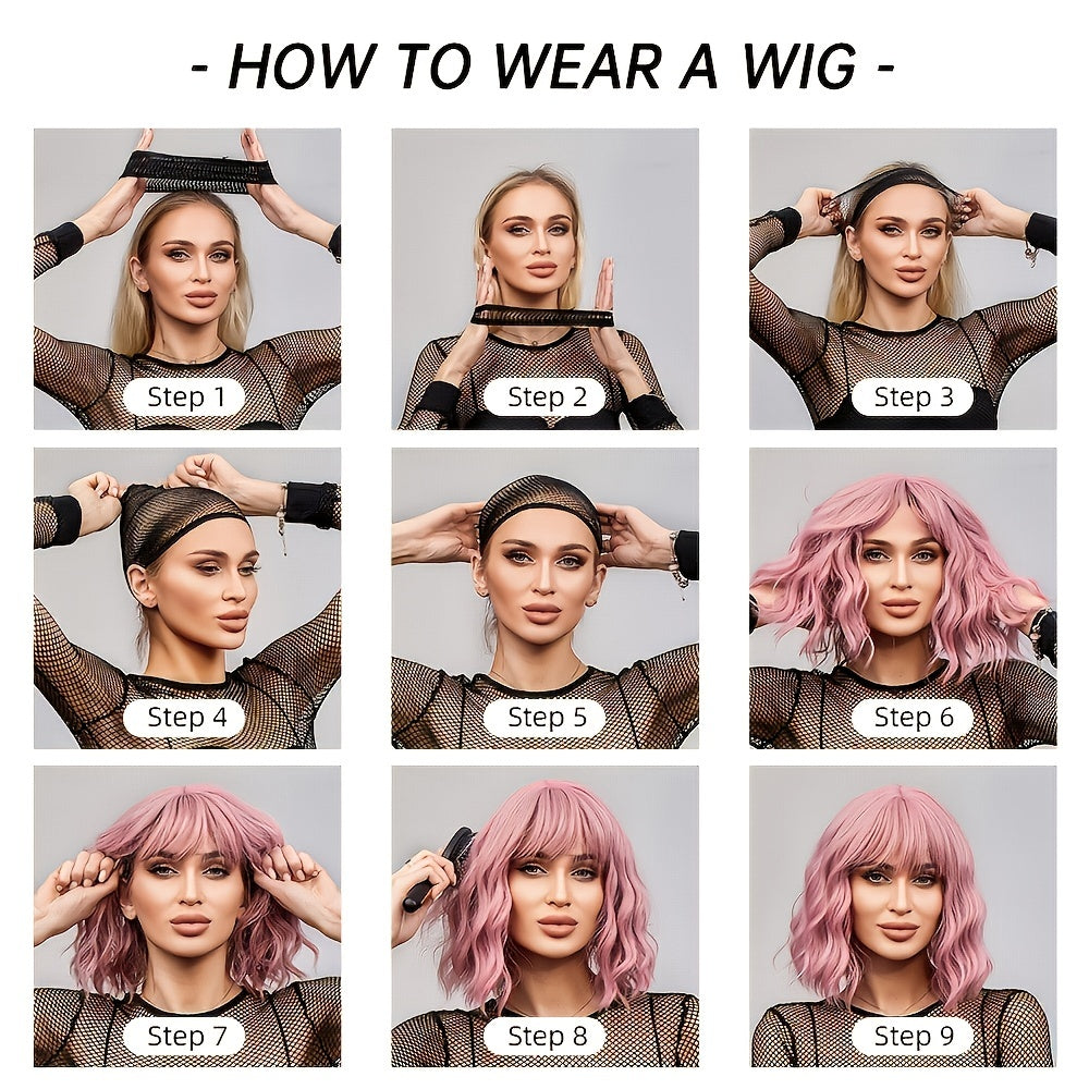 Brown  Highlighted Bob Wig with Bangs for Women