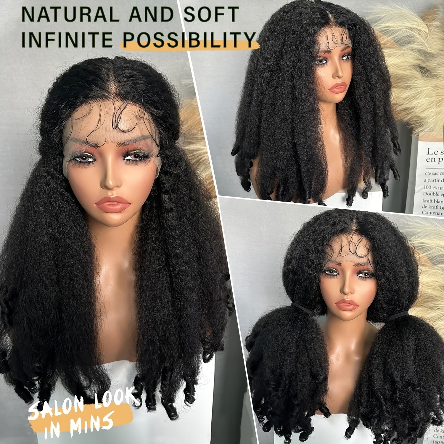 Afro Curly Kinky Front Lace Wig for Women, Brown, 22.0inch, High Temperature Fiber, 150% Density, 13*4*1 Lace Area, Transparent Lace Front T-Part, Versatile Curly Ends, Basic Style