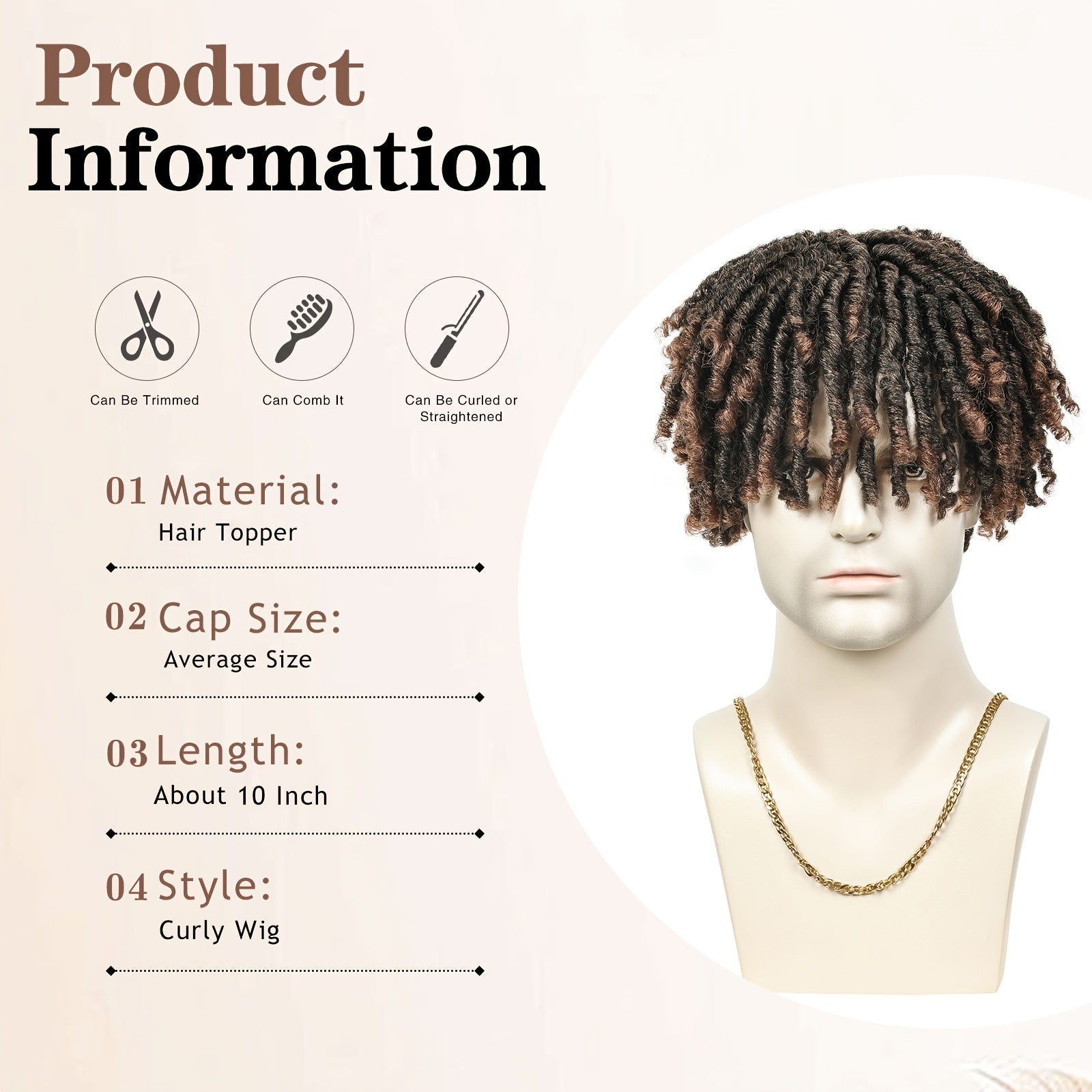 Ombre Brown Short Synthetic Dreadlock Hair Topper