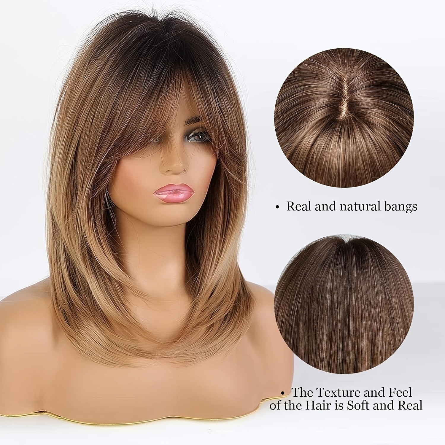 Exquisite Straight Bob Wig - 1pc, Middle Part, Side Bangs, 100% Heat Resistant Synthetic Hair, Rose Net Cap, Natural Look, Trimmable, Middle Length, Elegant Design for Women