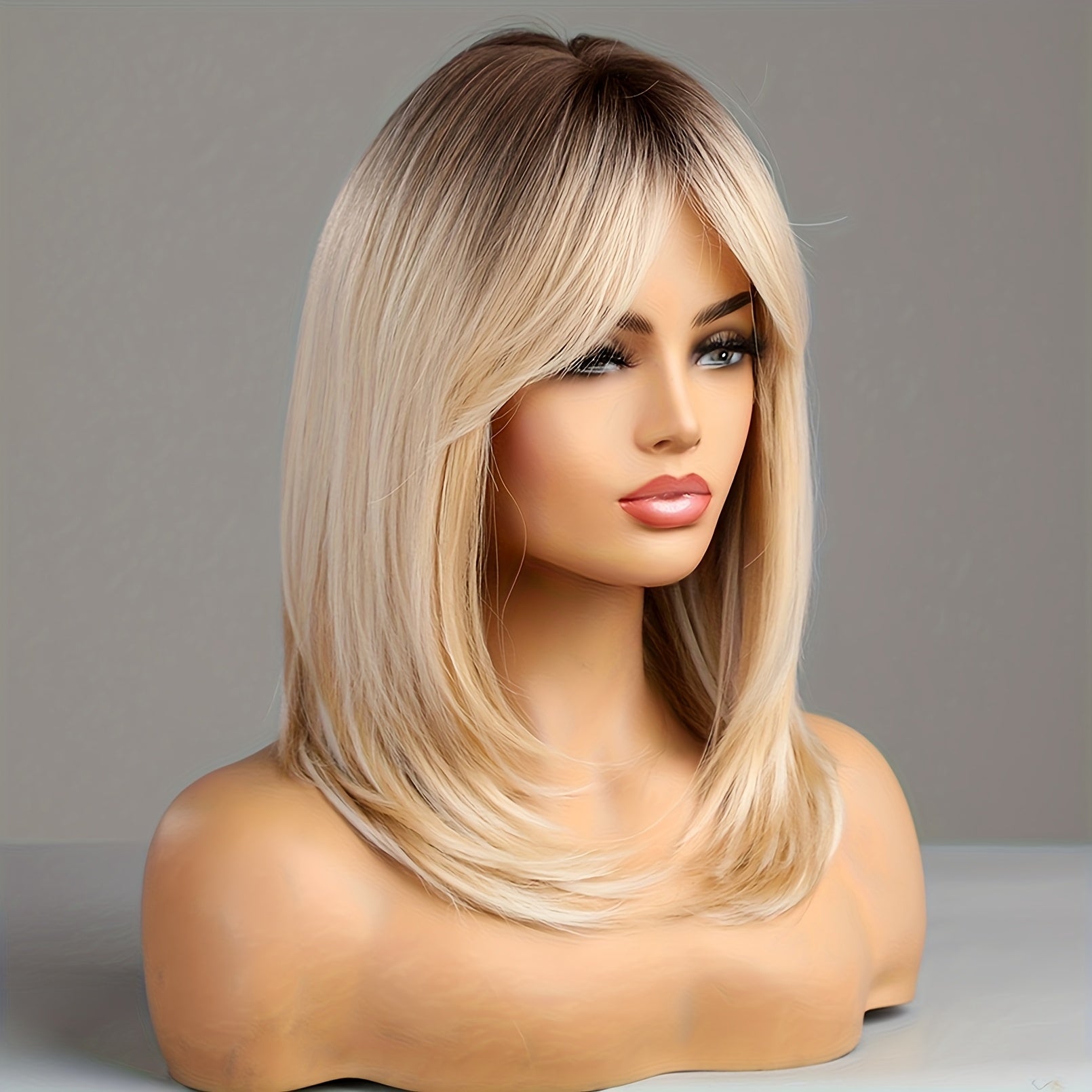 [Valentine's Highlight] Elegant Blonde Wig for Women - Ombre Straight Hair with Bangs, Ideal for Daily Wear, Valentine's Day, Concerts, Cosplay & Parties, Heat Resistant Fiber, Daily Wear Wig|Fringe Wig|Silk Fiber Wig