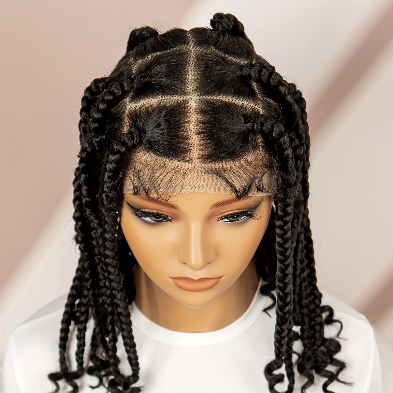 Elegant 14" Goddess Lace Frontal Braided Wig - Large Box Braids, Square Shape, Full Lace for Women - Breathable & Comfortable Synthetic Hair Replacement for Daily Wear & Cosplay