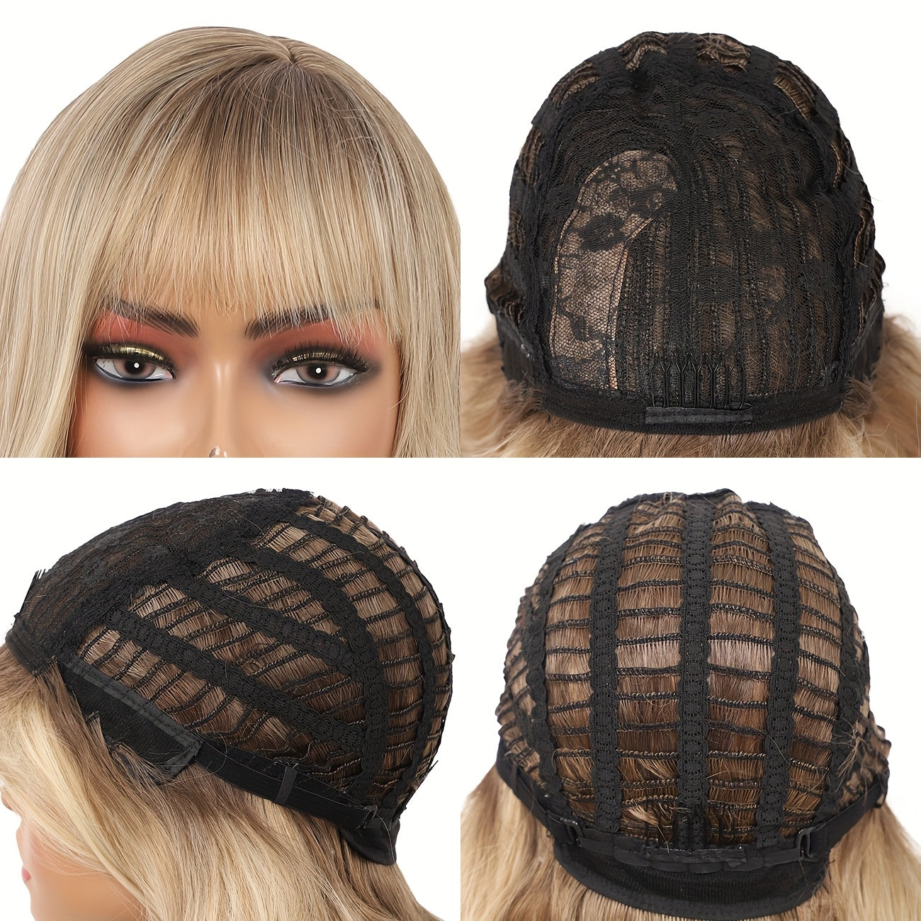 1pc Women'S 26 Inch Loose Wave Wig with Bangs - High Temperature Fiber, Heat-Resistant, 150% Density, Rose Net Cap, Basic Style Synthetic Hair for Daily & Cosplay Use