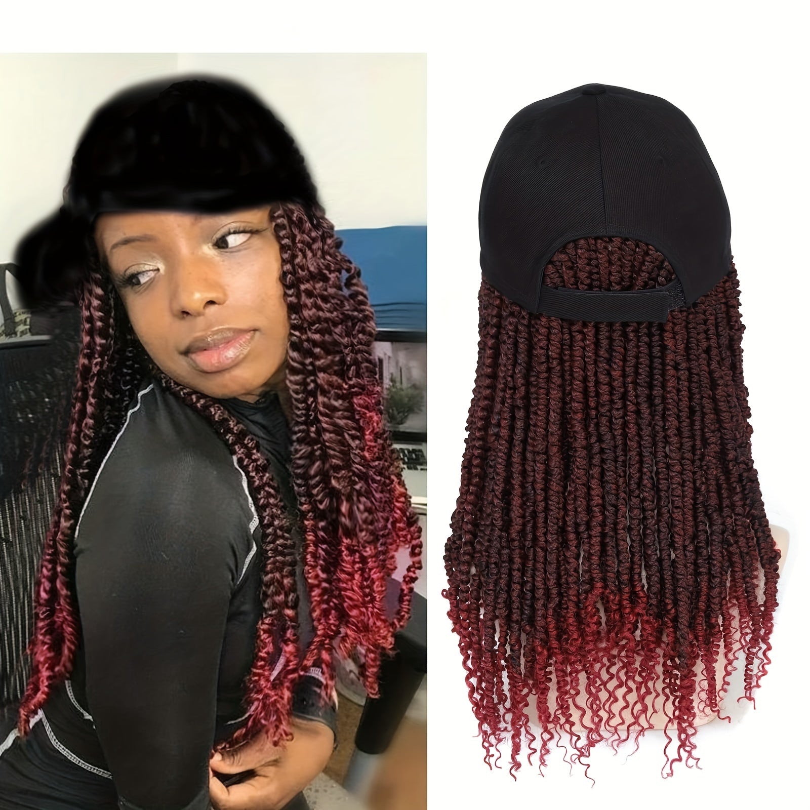 Afro Curly/Kinky Style 14" Baseball Cap Wig - Synthetic Fiber, Long Braids for Women