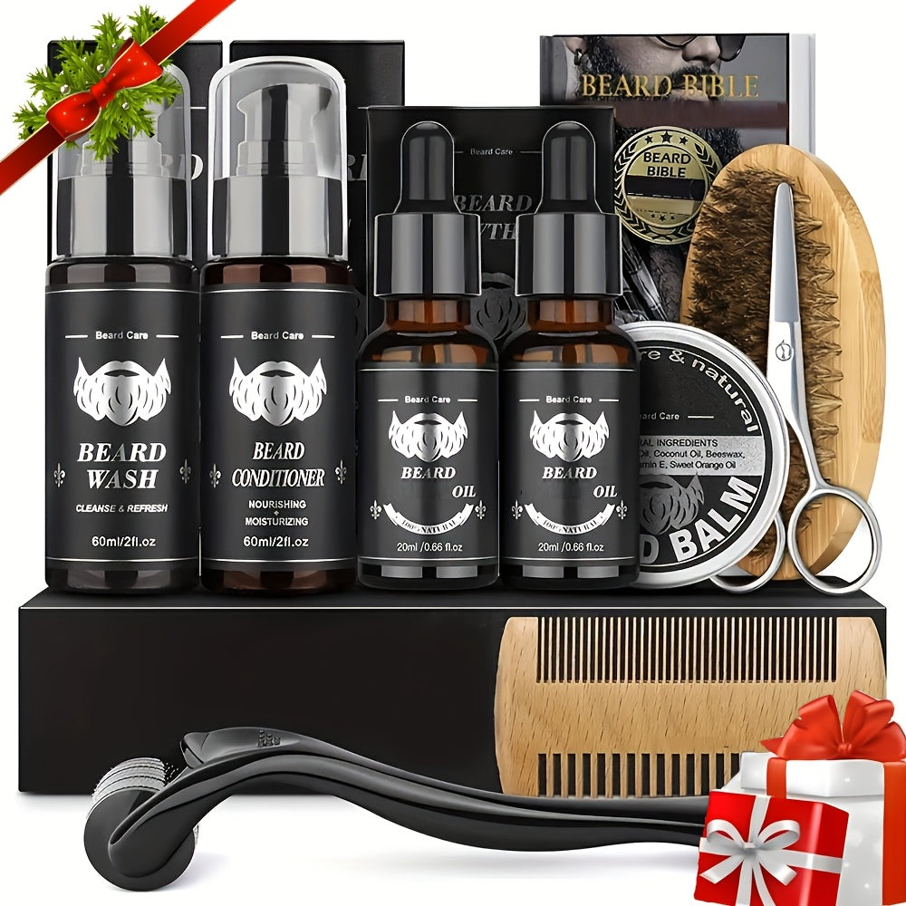 5/ 8/ 9pcs set of beard care set, beard set, balm double-sided comb, roller beard, gift box for boyfriend, dad's preferred gift