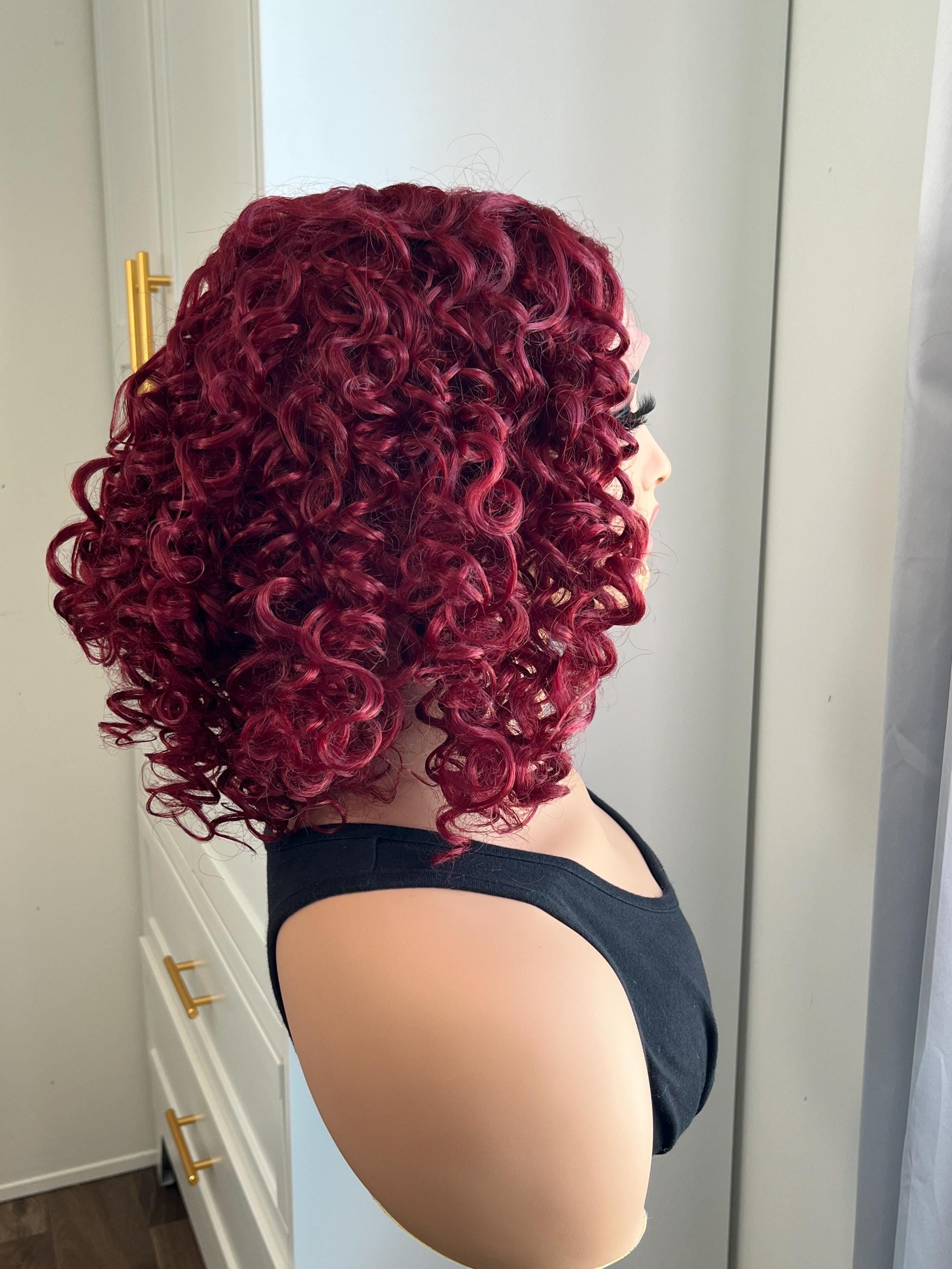 Big curly Afro lace front wig Premium Synthetic fibers color #1b red color wigs