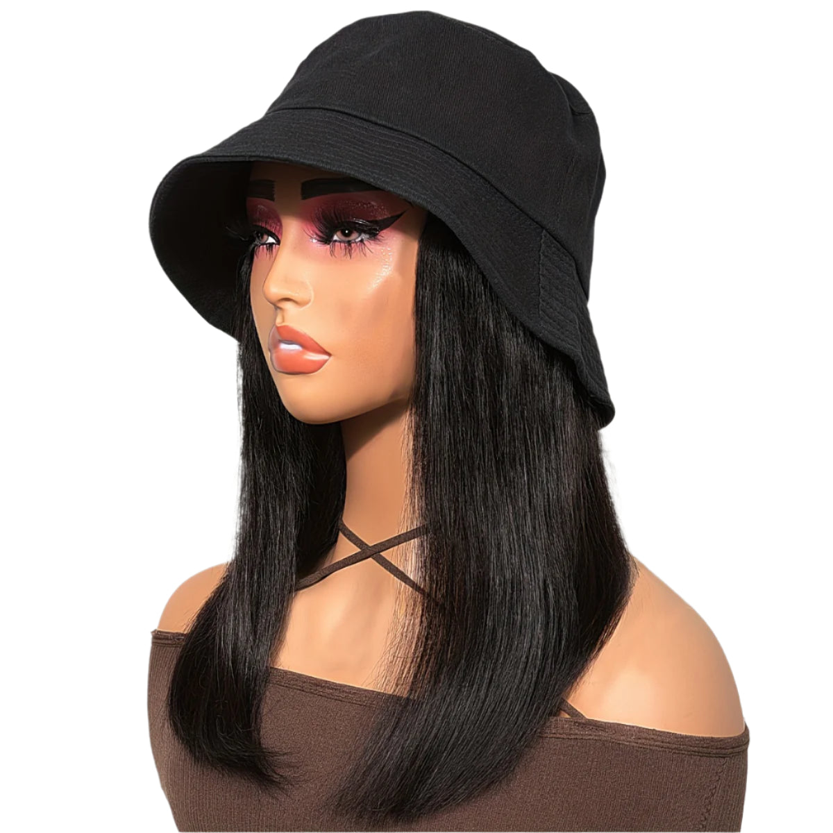 Short Straight Bob Hat Wig For Women Human Hair Bucket Hat Wig