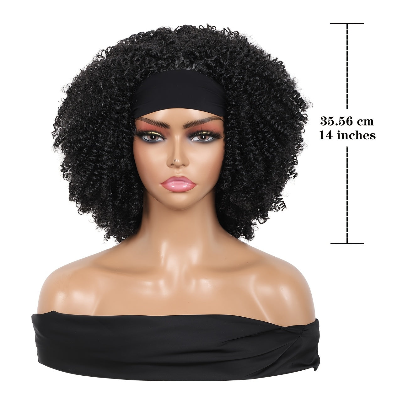 14 Inches Fluffy Afro Curly Wig with Headband for Women, Heat-Resistant Synthetic Hair, Kinky Curly Wave, High Density 200%