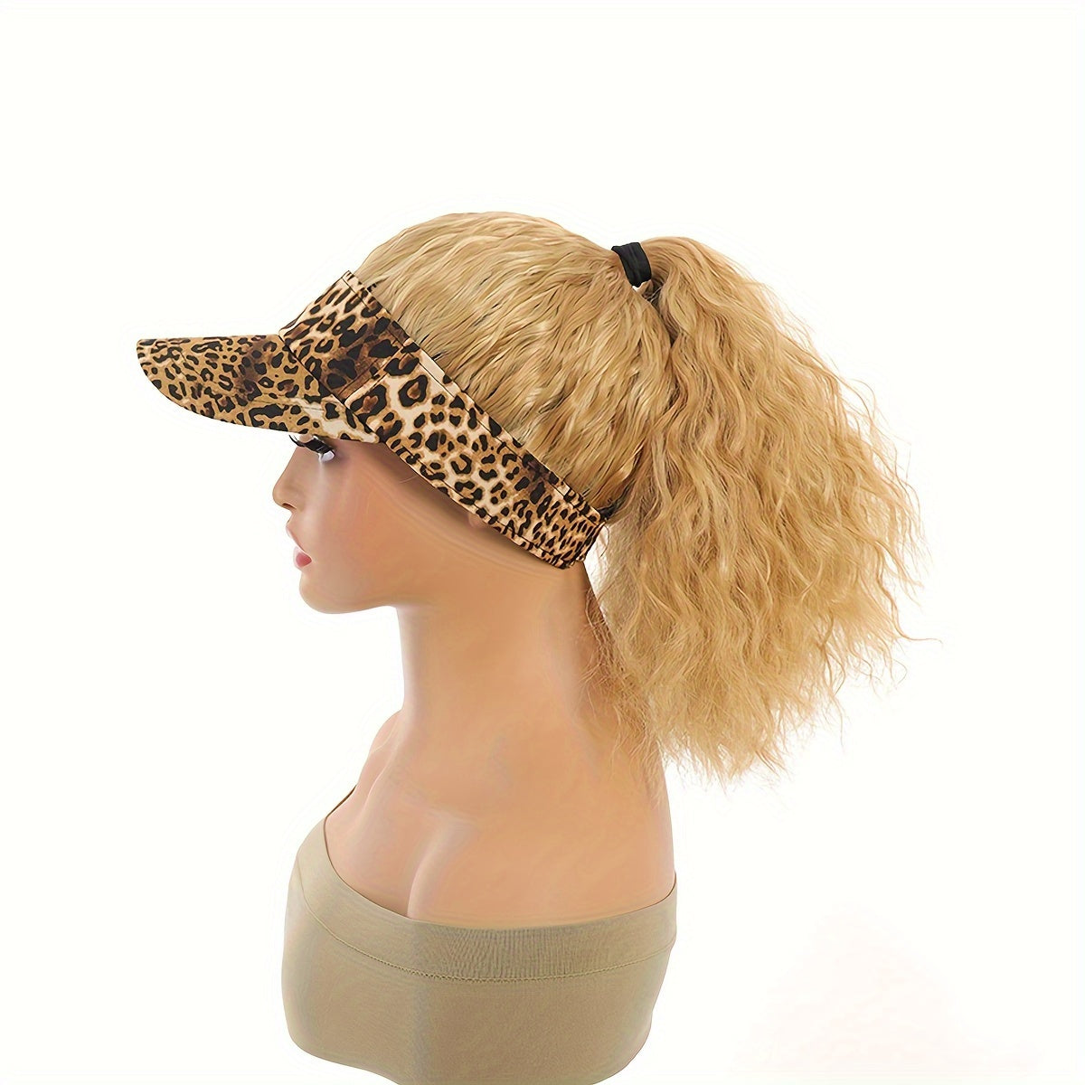 Women's Adjustable Visor Hat with 8-inch Kinky Curly Wave Ponytail - High Temperature Fiber