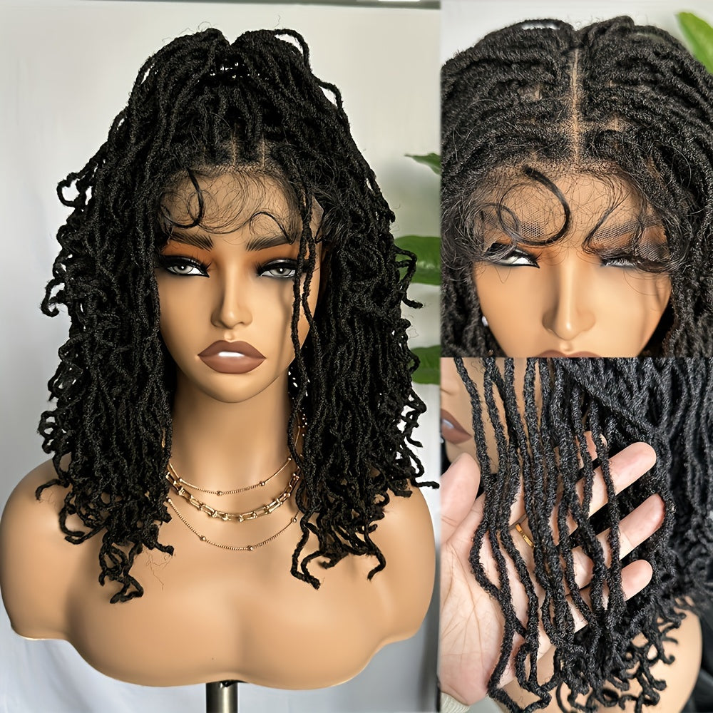 Short Curly Faux Locs Full Lace Part Afro Curly Kinky Wig Deep Brown Color