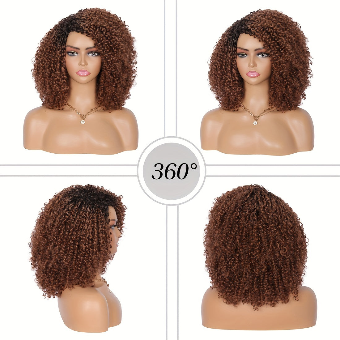 Chic 8-Inch Afro Curly Wig with Side Part & Dark Roots - Heat Resistant Synthetic Fiber