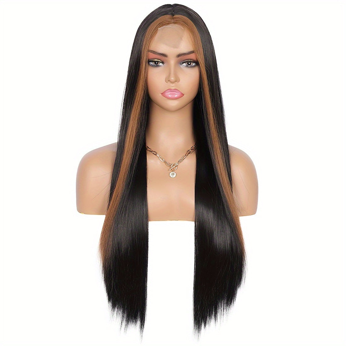 Elegant 28" Long Straight Synthetic Wig for Women - White to Pink Ombre, Middle Part, High-Density 150% with Rose Net Cap, Versatile Styling Options, Ideal for Christmas and Everyday Elegance, Wig Accessories