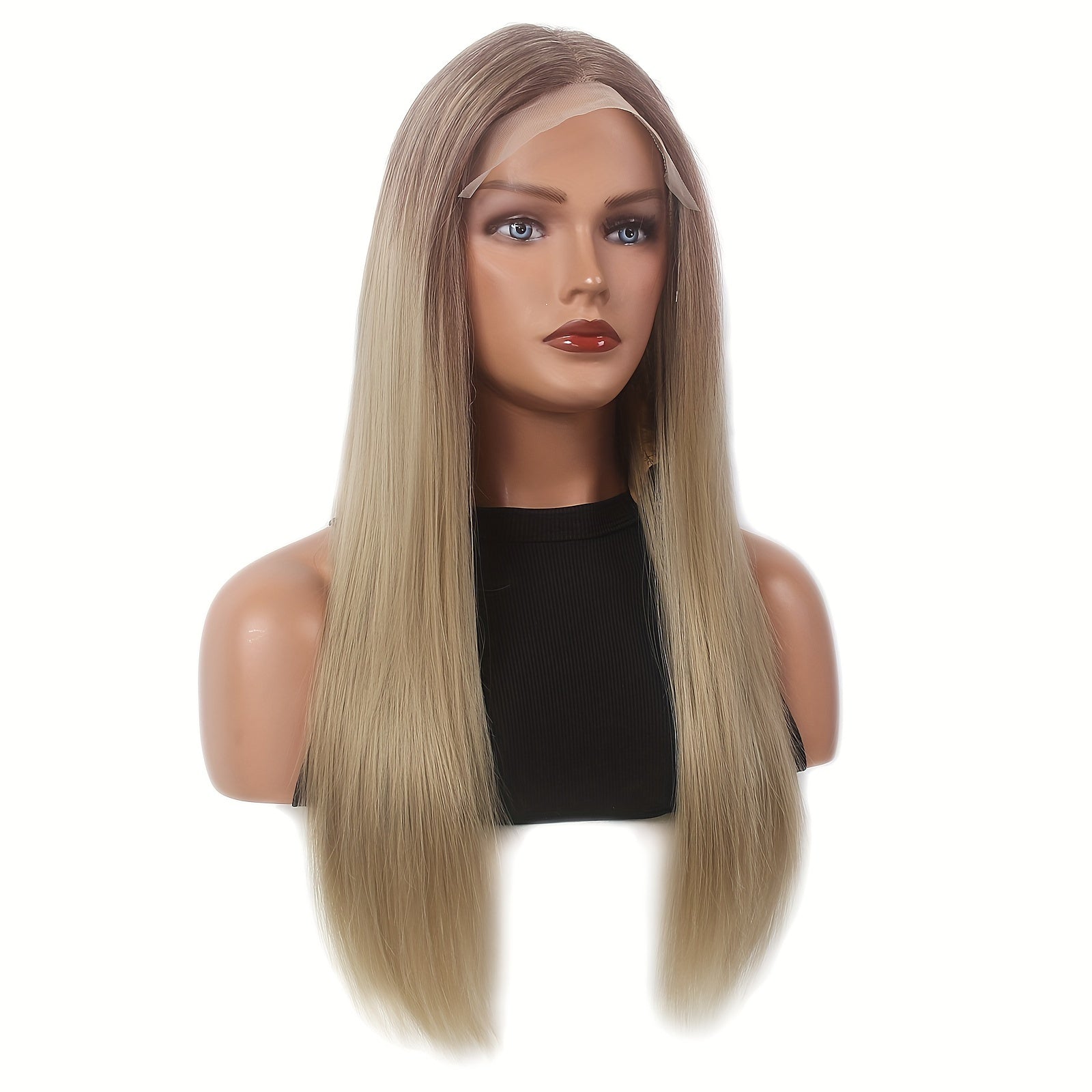 Elegant Blonde Ombre Lace Front Wig for Women - 26 inch Long Straight Synthetic Hair, T-Part Middle Part Wig, 180 Density, Versatile T-Part Lace Area, Suitable for All, Beginner Friendly