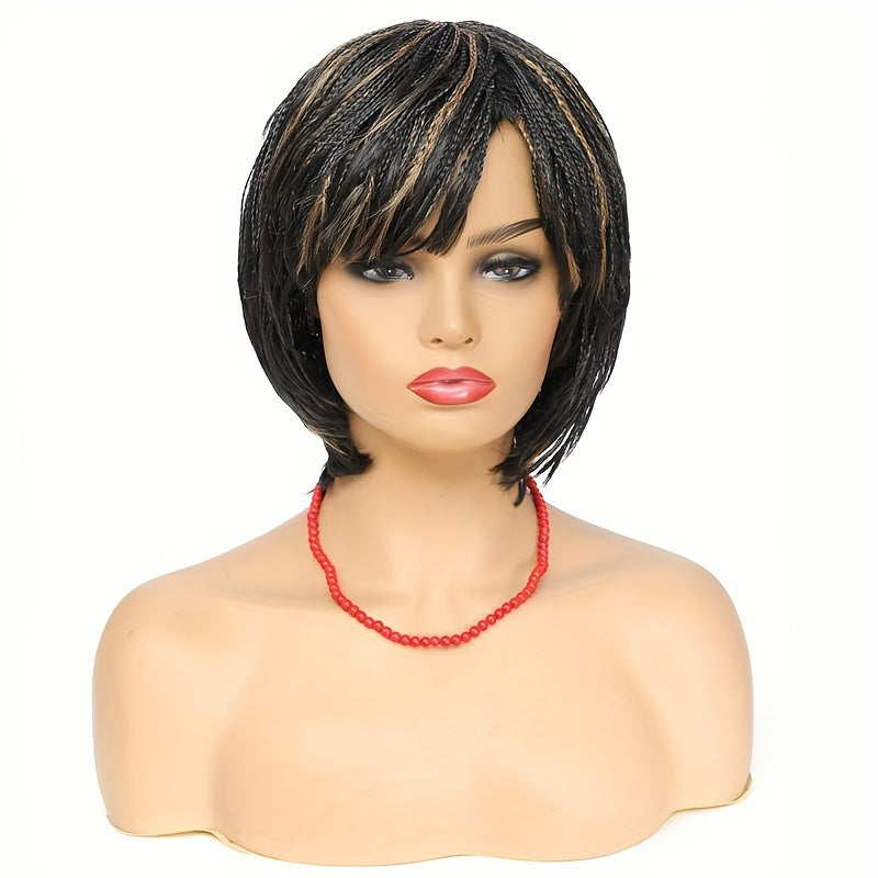 Elegant Briaded Pixie Cut Wig with Bangs - Heat Resistant