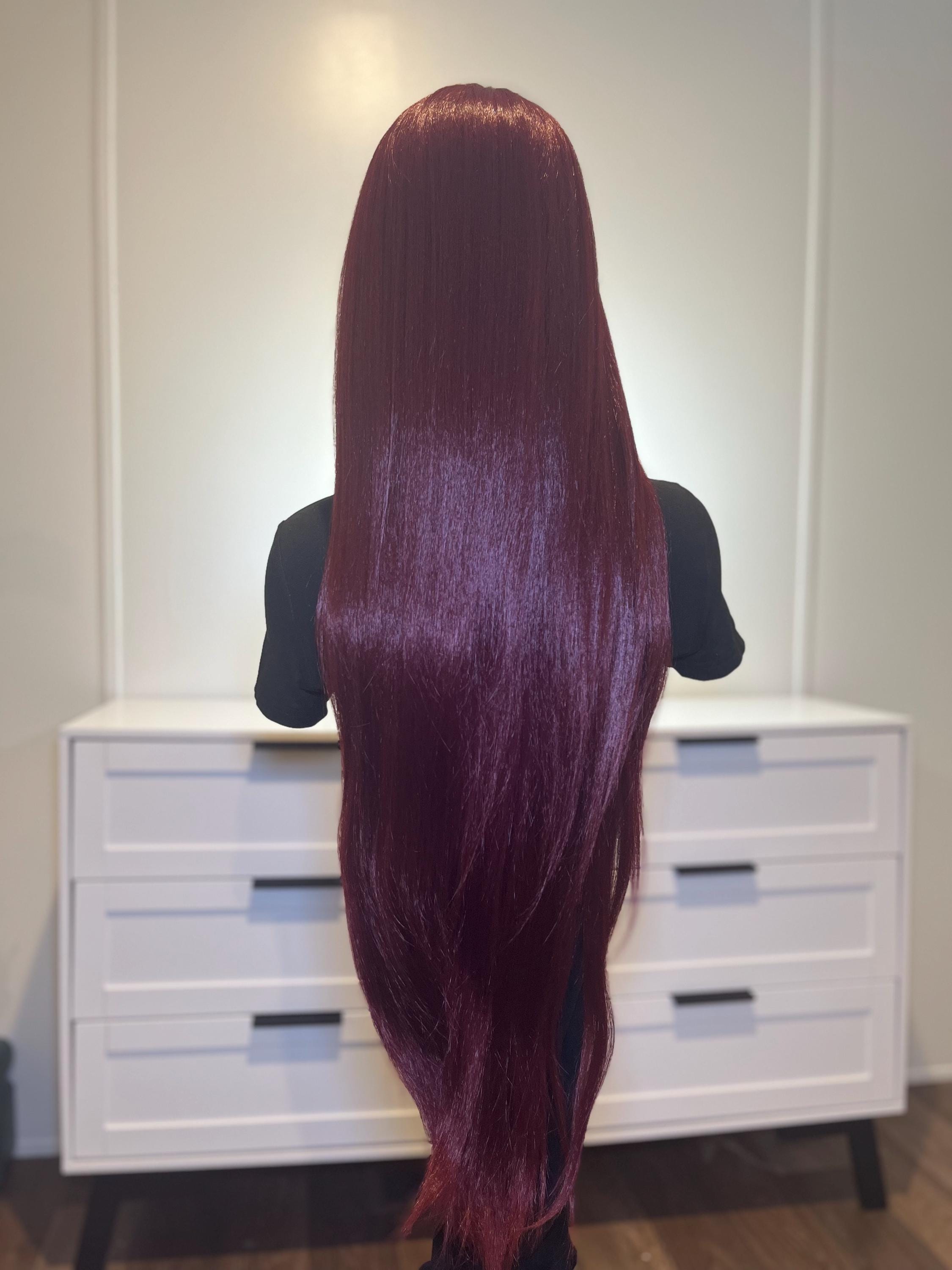 Red Straight Wig | Premium Synthetic fibers | color wine red | heat resistant