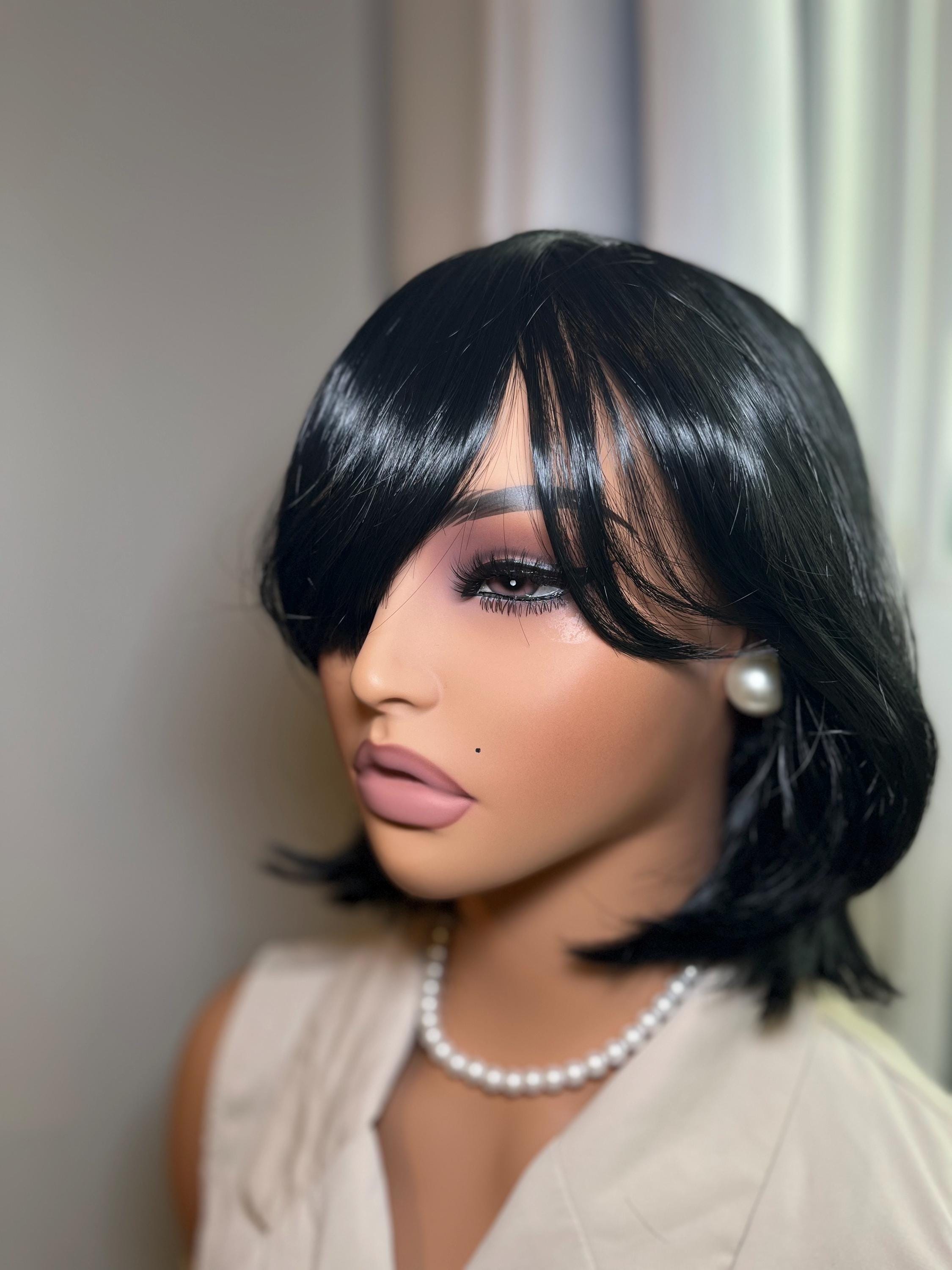 Black short bob with bangs Premium Synthetic fiber wig Black color #1 wig