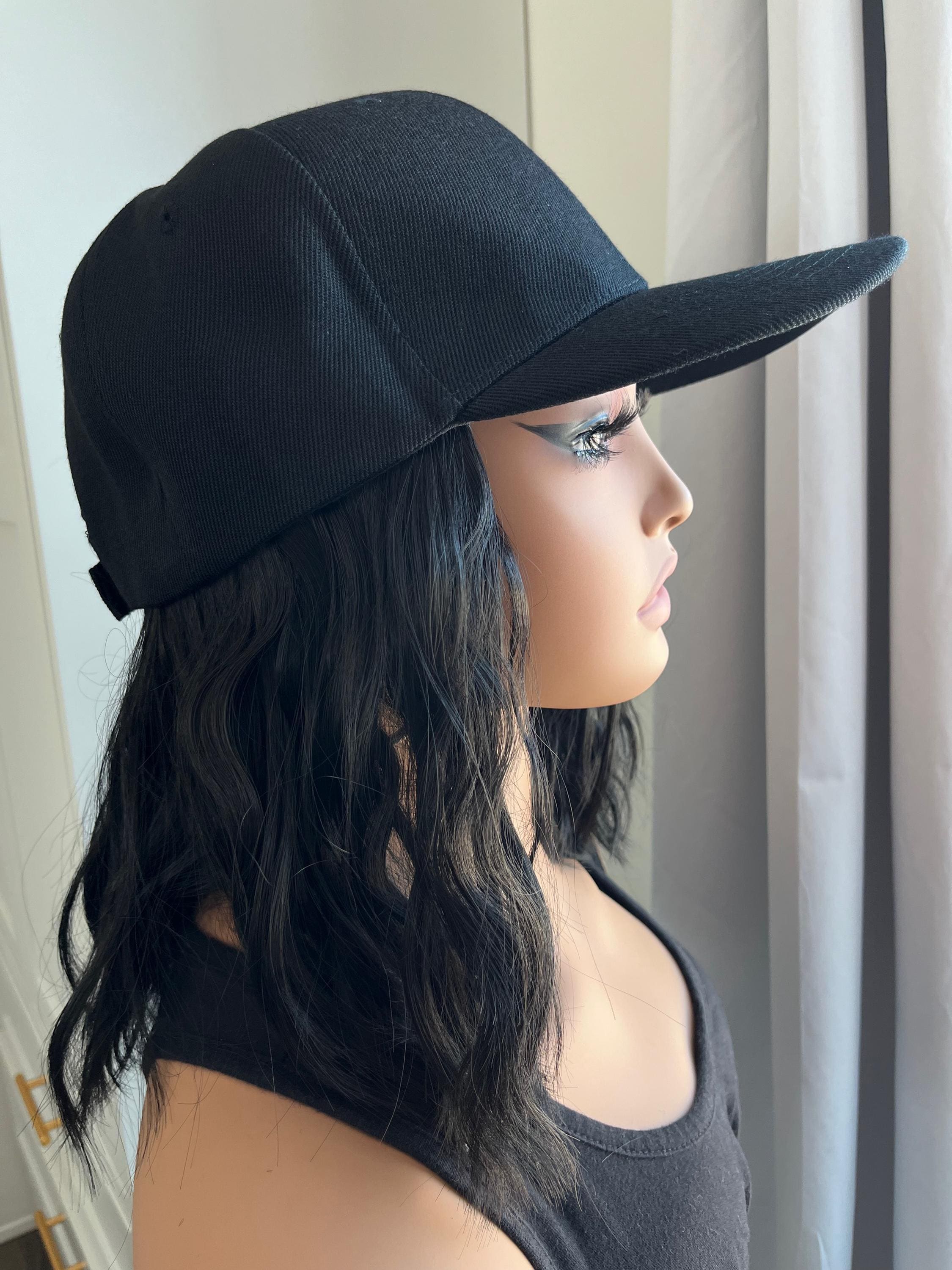 Hat Wigs Black Hair Baseball Cap for women alopecia chemo Wigs